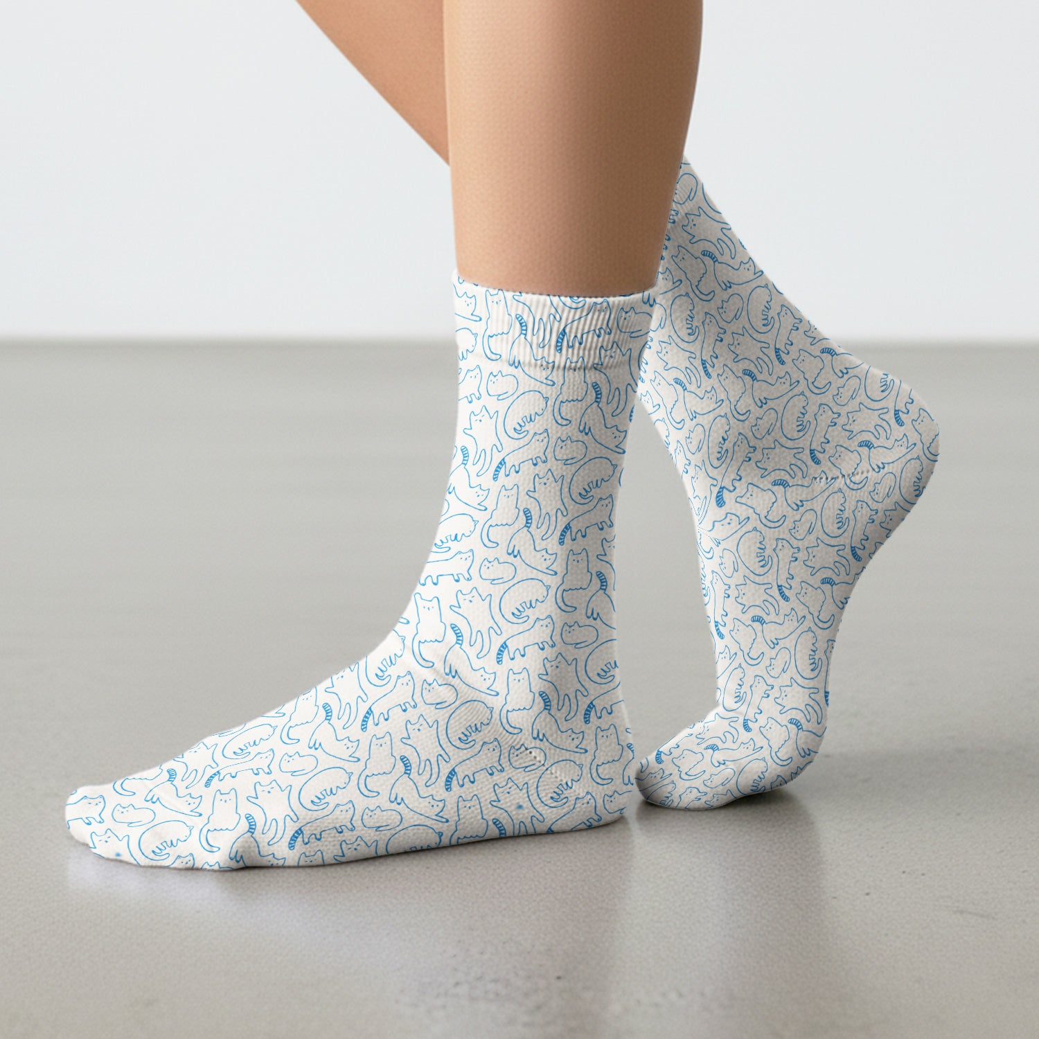 Artistic Cat Pattern Medical Scrub Socks, Breathable Fabrics Nursing Uniform