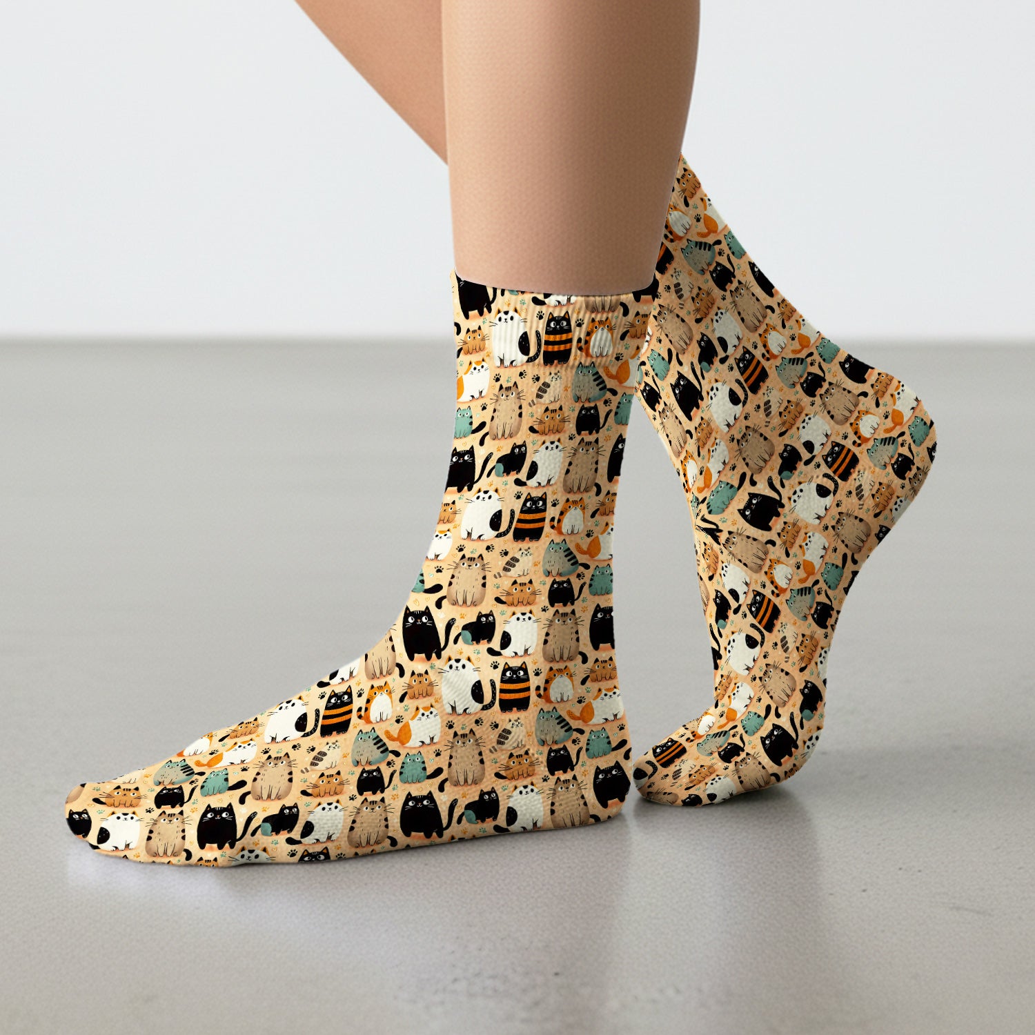 Cat Parade Doodle Pattern Socks, Breathable Fabrics Medical Uniform