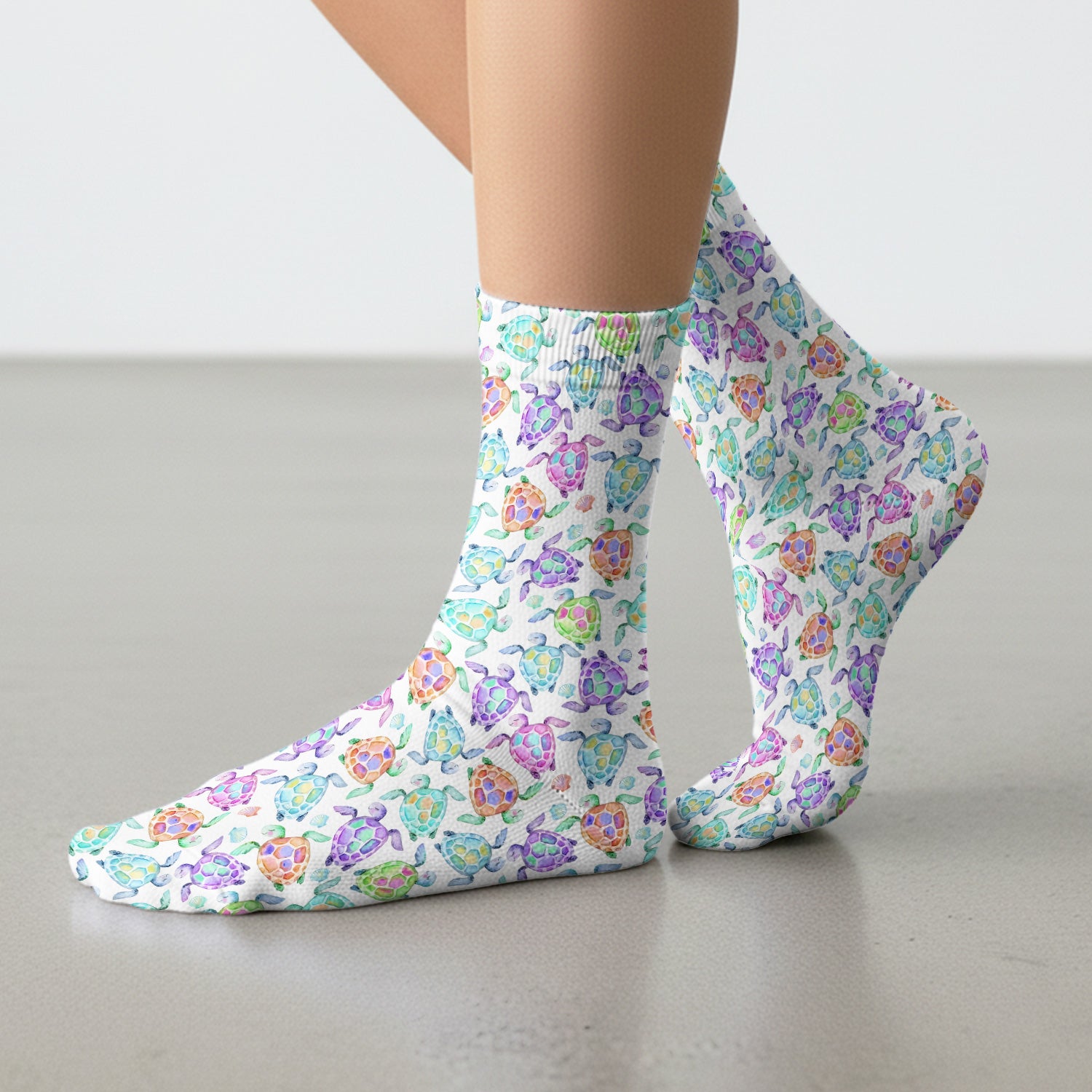 Colorful Sea Turtle Shell Pattern Socks, Adult Socks for Men and Women