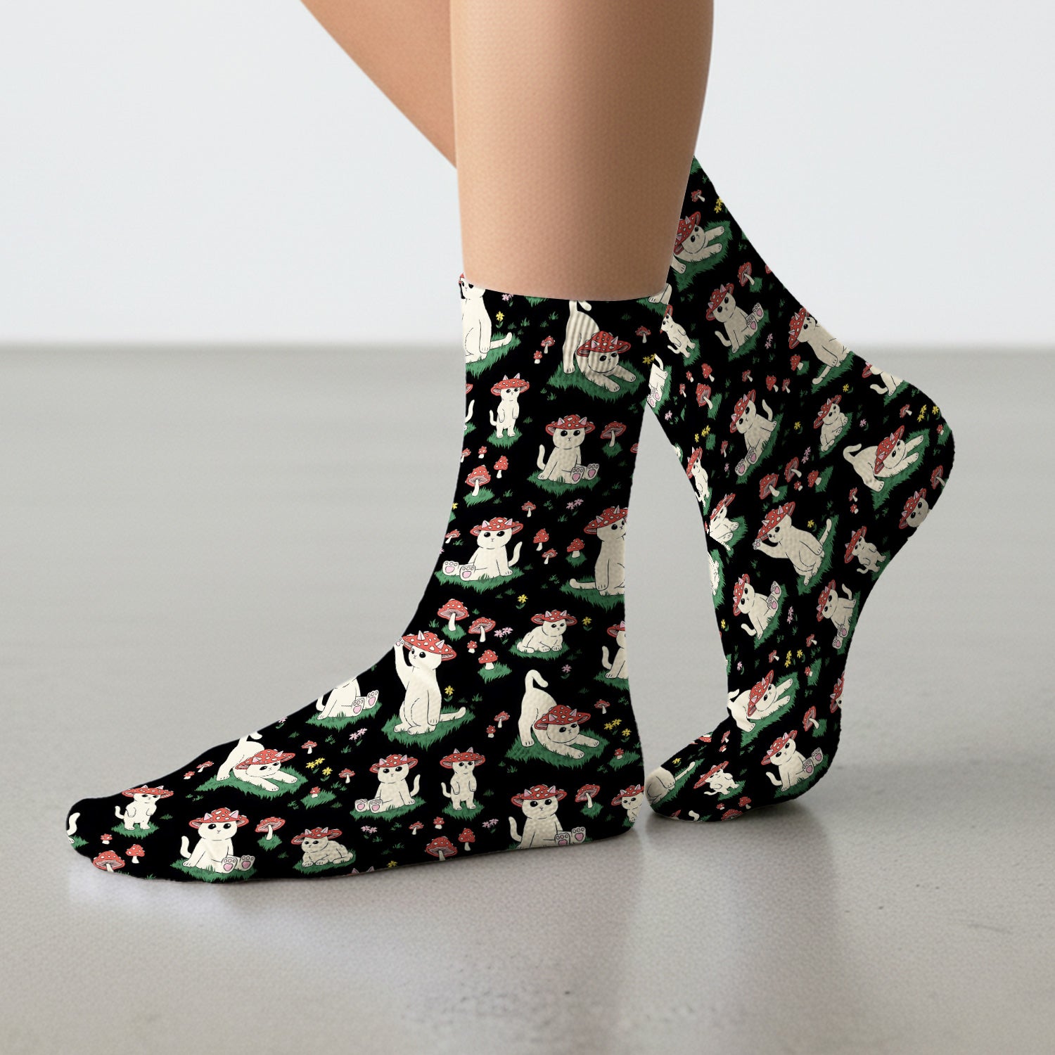 Cute Mushroom Cat Pattern Socks, Socks for Nurse Doctor