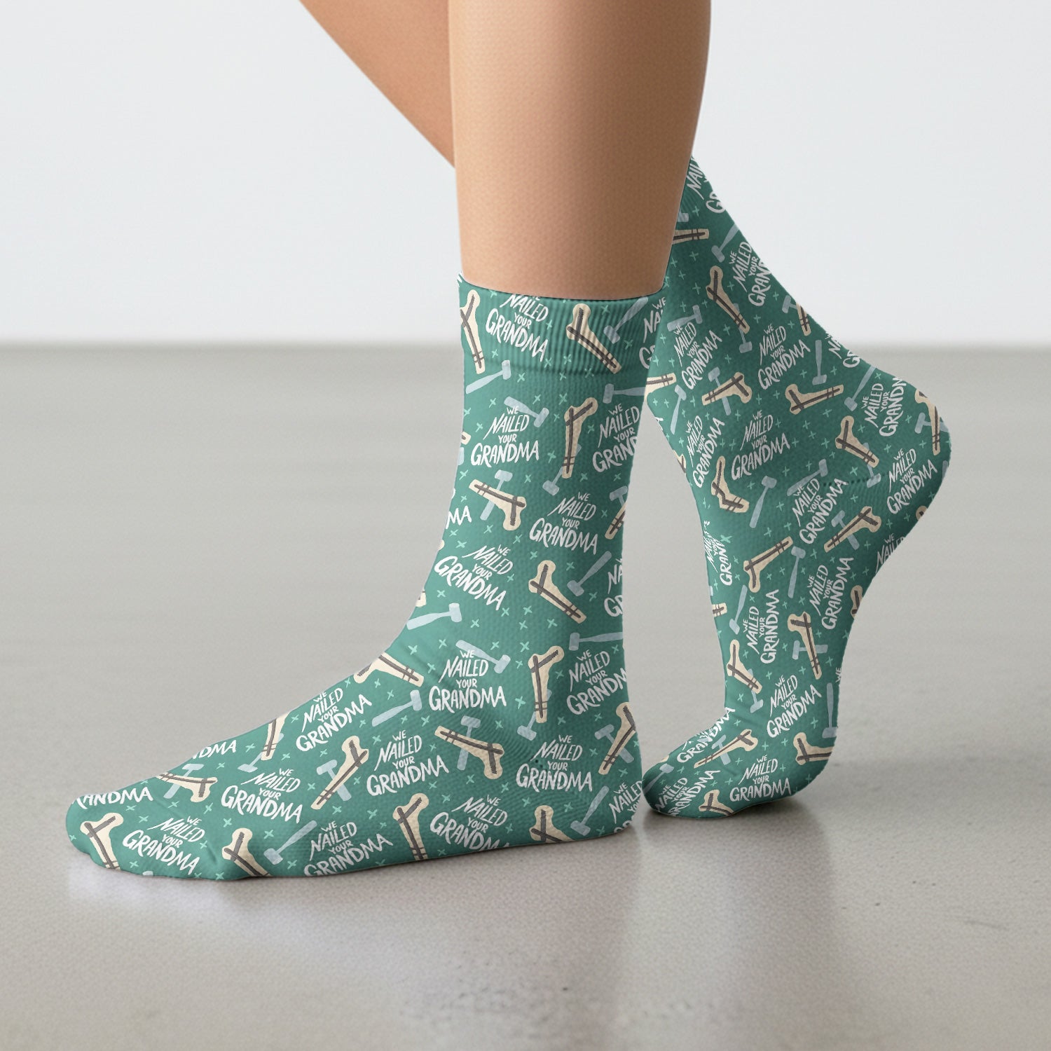 Funny Orthopedic Bone Hammer We Nailed Your Grandma Pattern Socks, Adult Socks for Men and Women