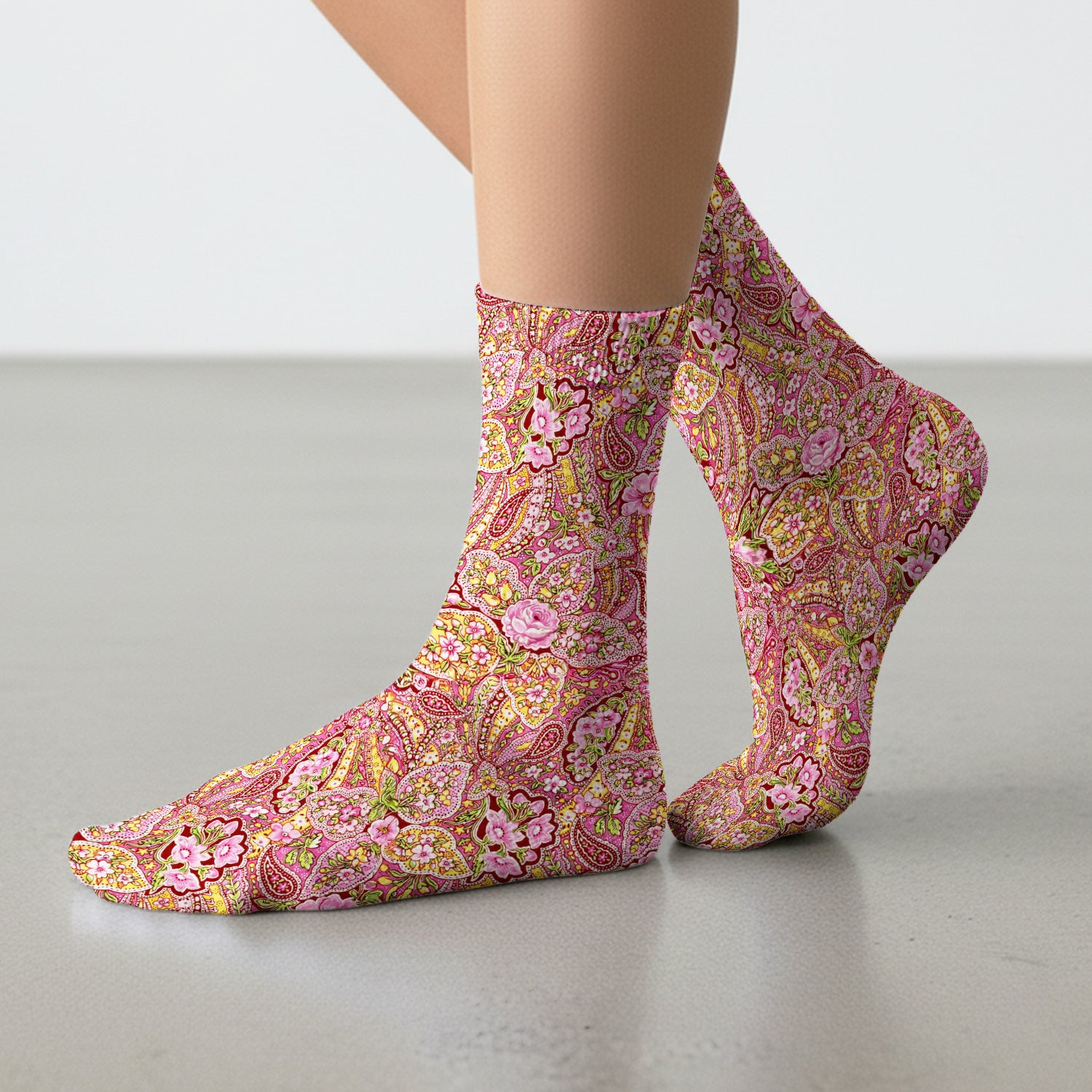 Pink Floral Paisley Blossom Print Nurse Socks, Socks for Nurse Doctor