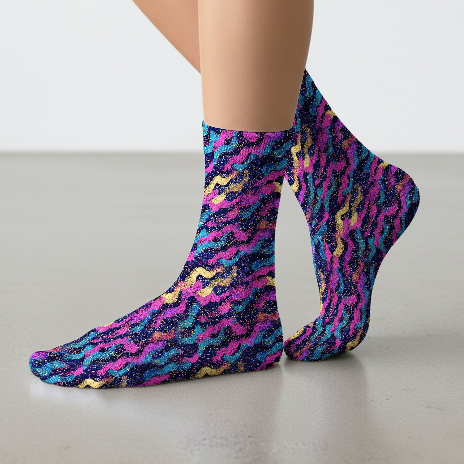 Neon Glitter Galaxy Wavy Pattern Socks, Socks for Nurse Doctor