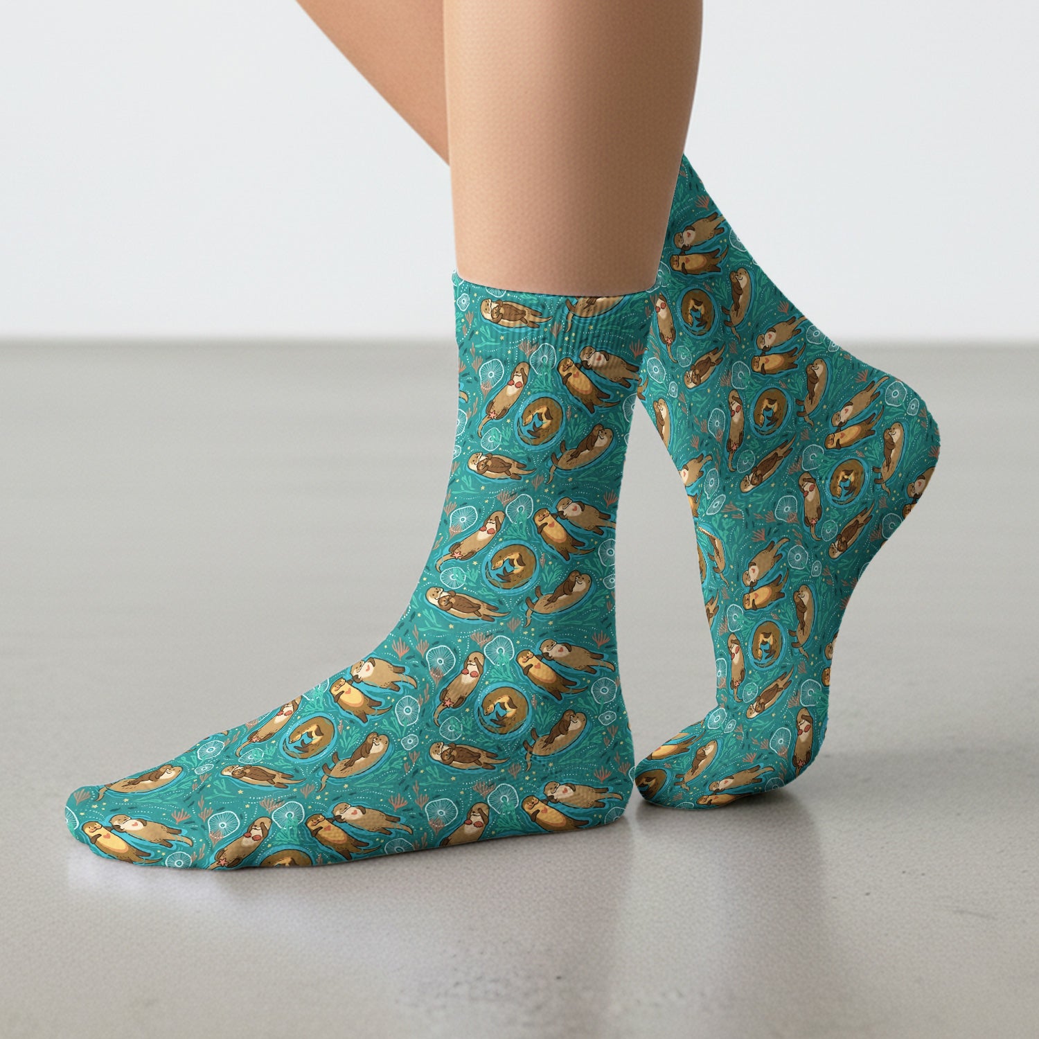 Sea Otter Floating Ocean Pattern Socks, Adult Socks for Men and Women