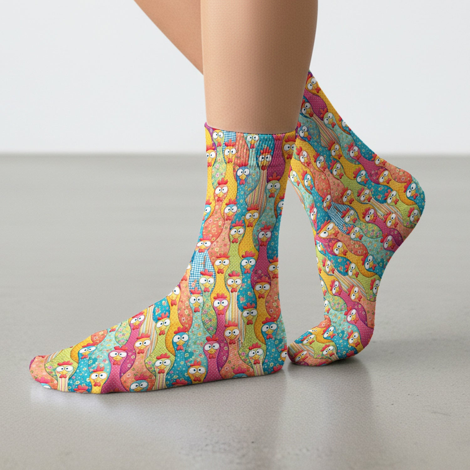 Funny Colorful Chicken Farm Cartoon Pattern Socks, Cute Medical Staff Socks