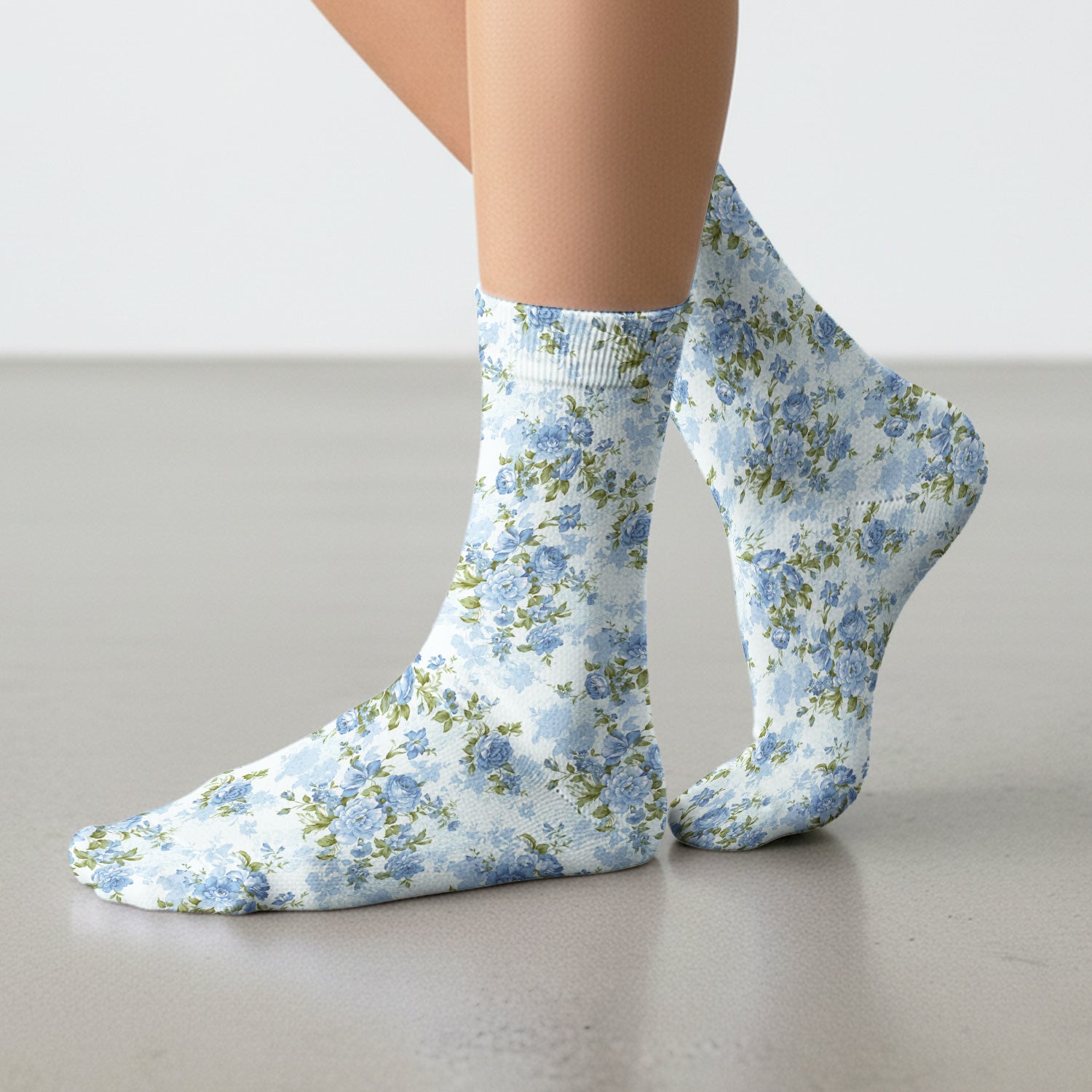 Cute Blue Floral Pattern Socks, Socks for Nurse Doctor