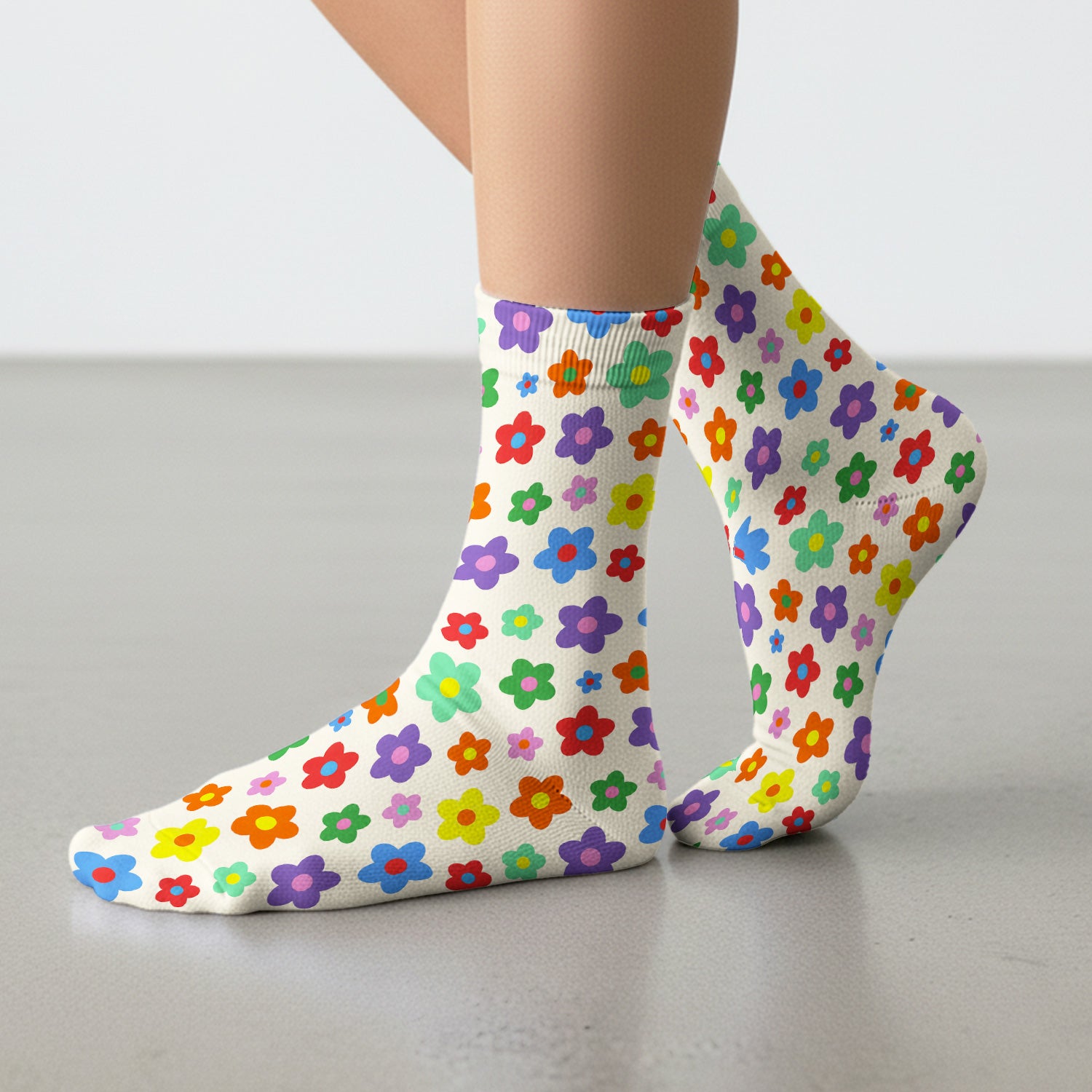 Colorful Retro Flower Pattern Print Socks, Breathable Fabrics Medical Uniform