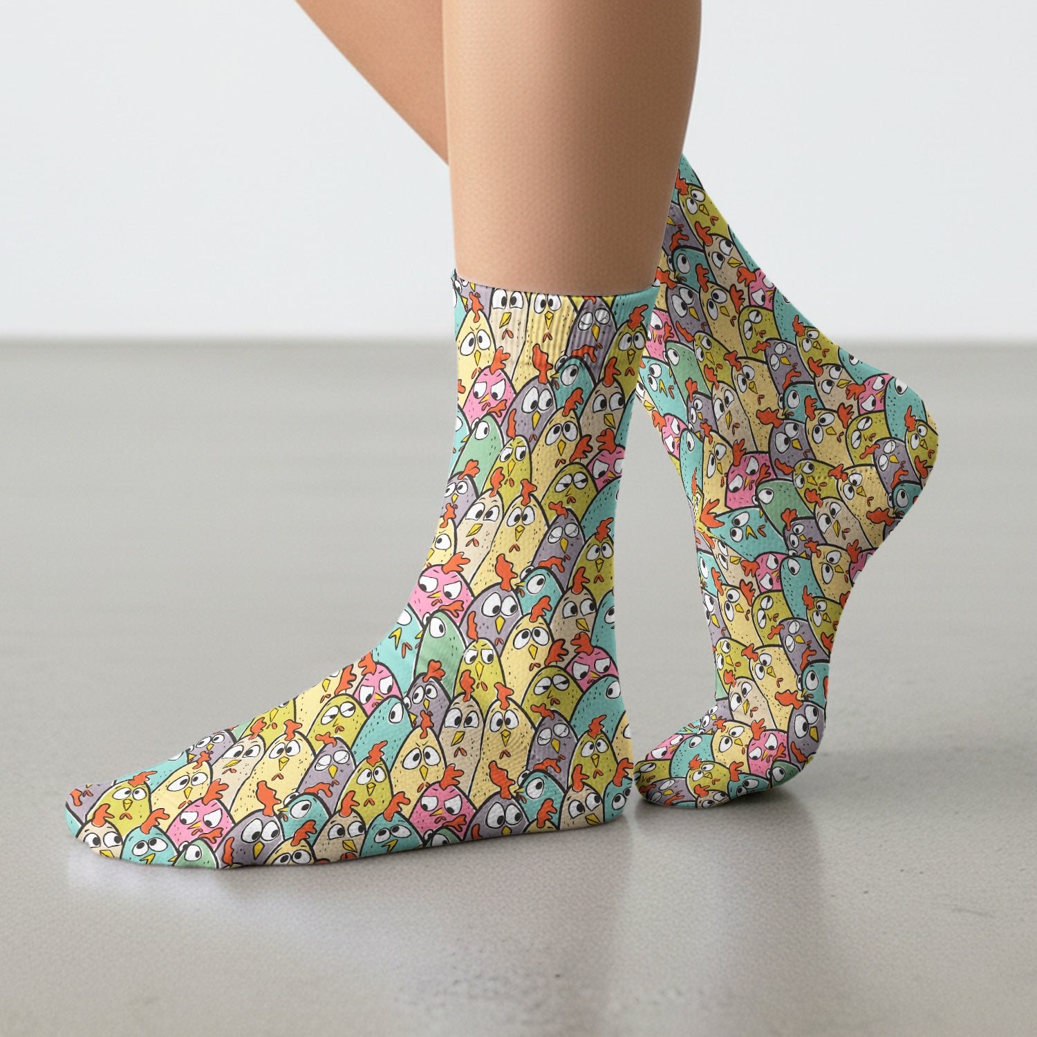Funny Cartoon Chicken Crowd Pattern Socks, Socks for Nurse Doctor