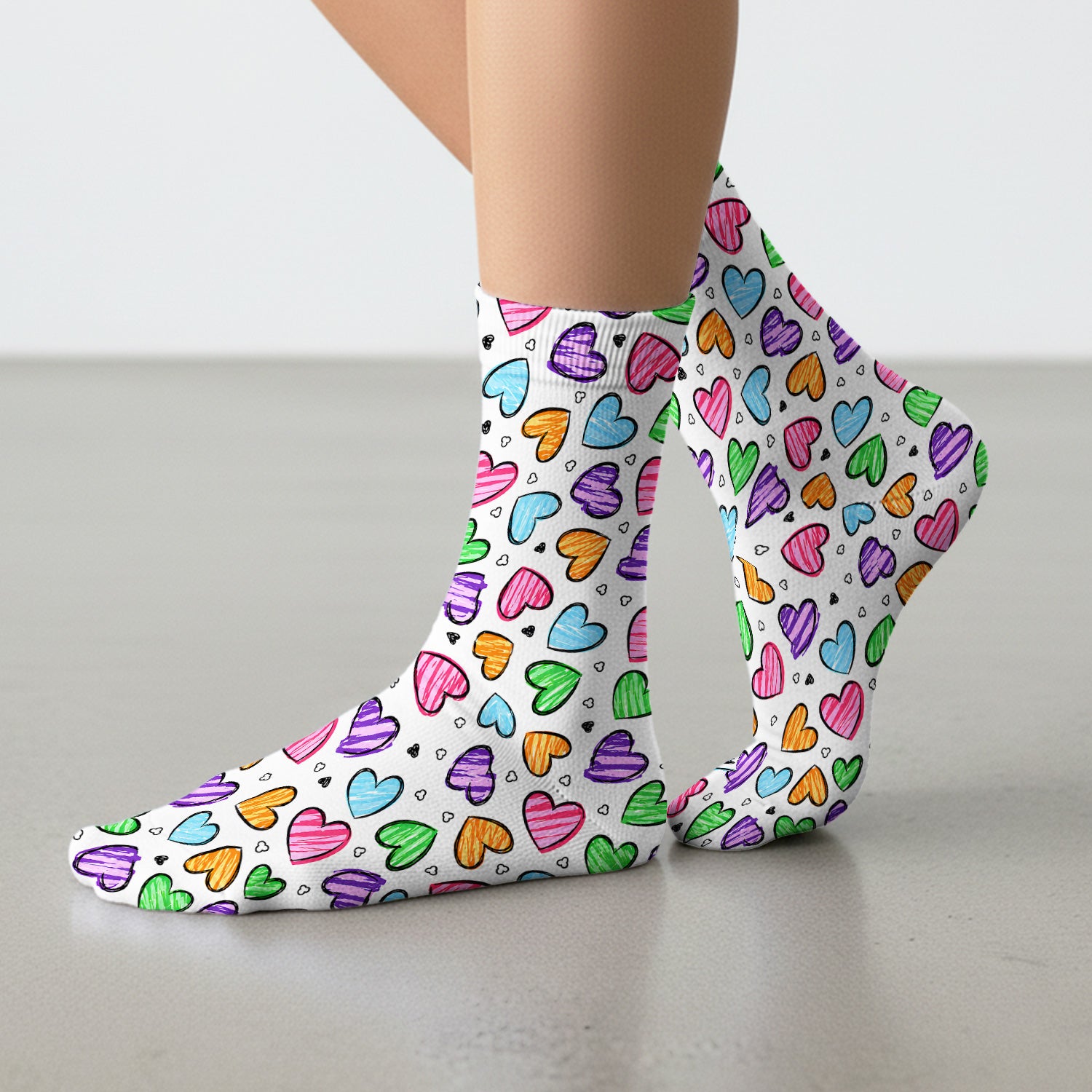 Colorful Doodle Heart Pattern Socks, Adult Socks for Men and Women