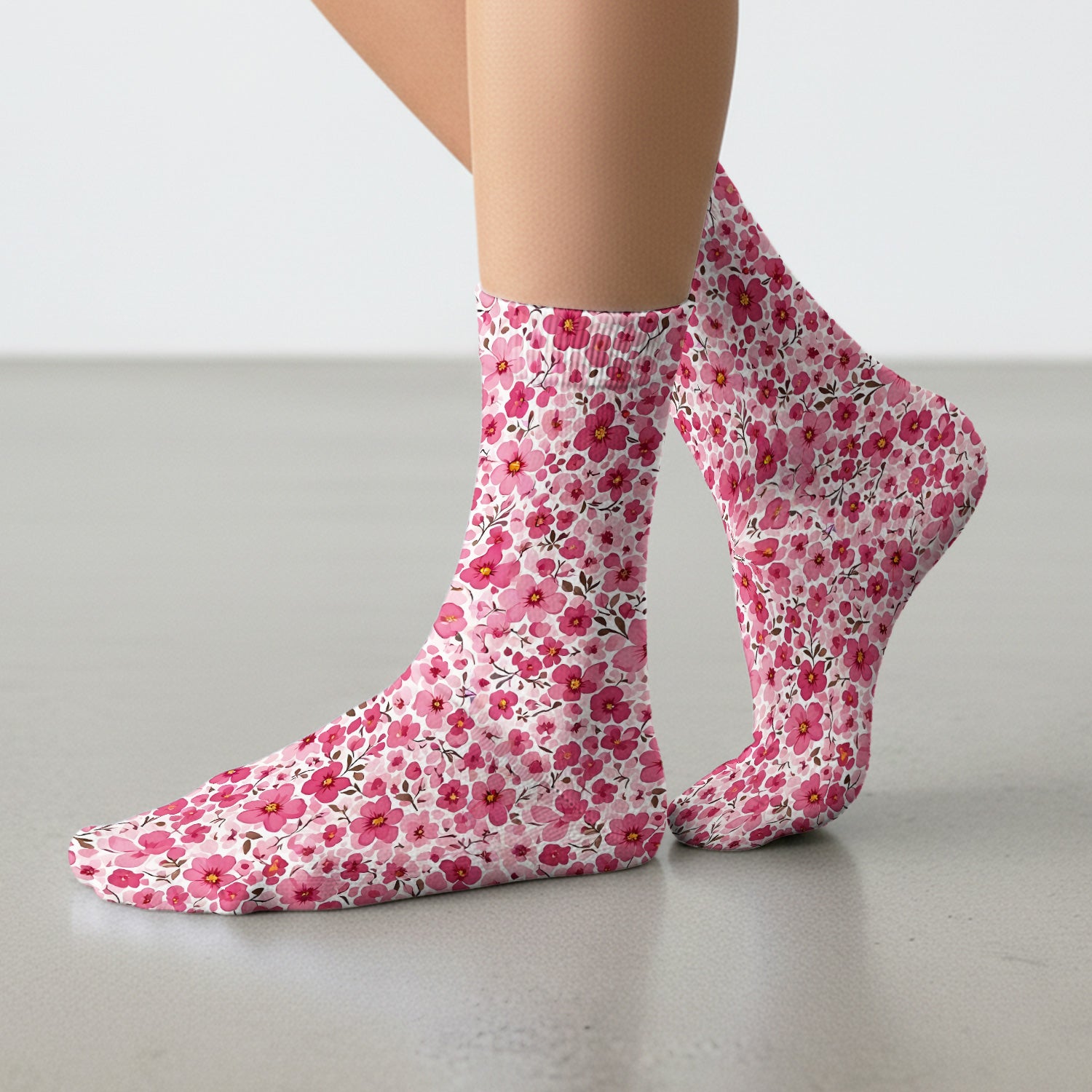 Pink Cherry Blossom Floral Pattern Socks, Cute Medical Staff Socks