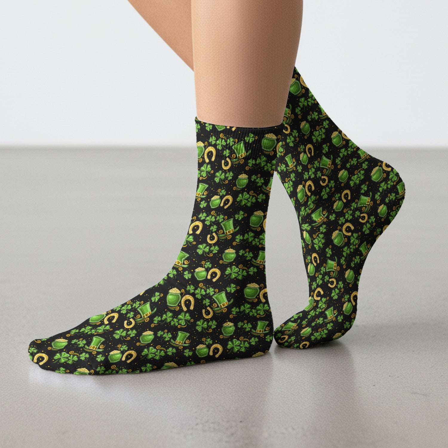 St. Patrick Shamrock Pattern Socks, Adult Socks for Men and Women