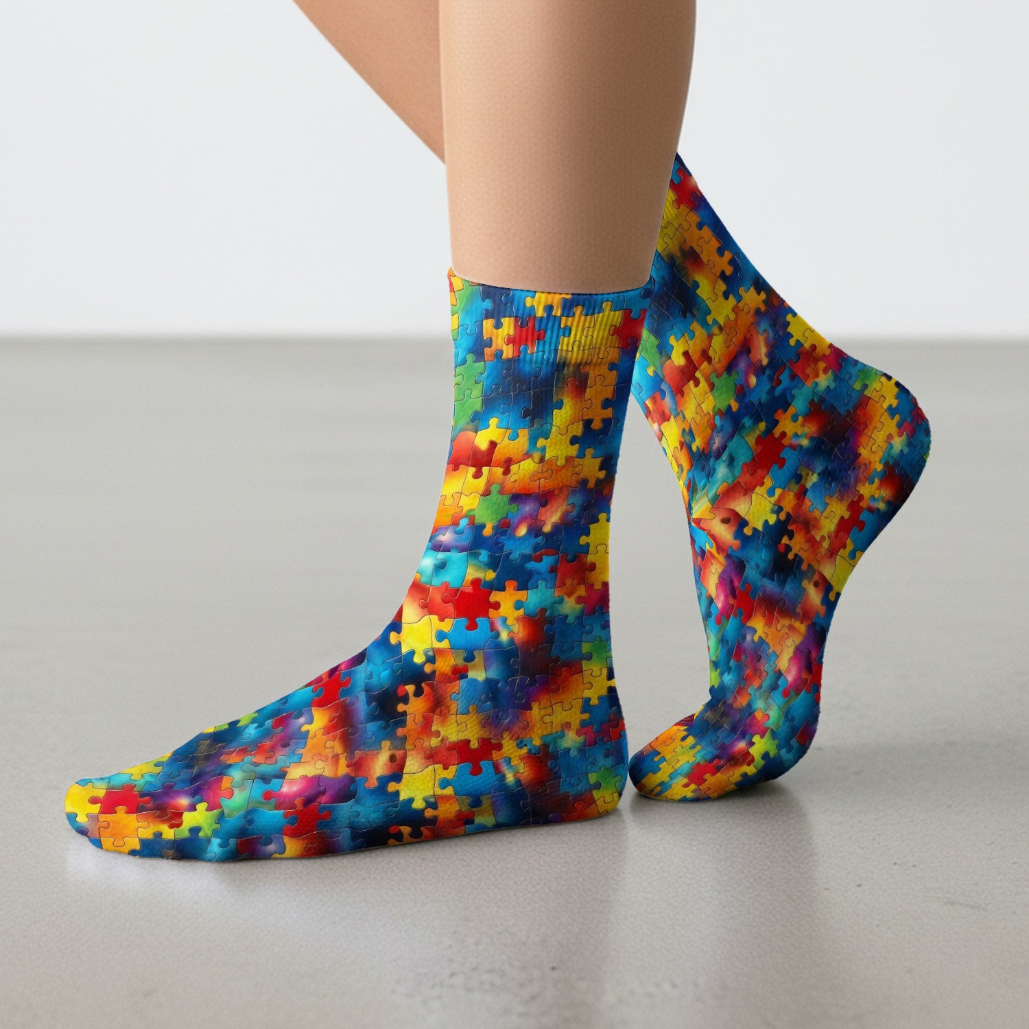 Rainbow Puzzle Piece Pattern Socks, Adult Socks for Men and Women
