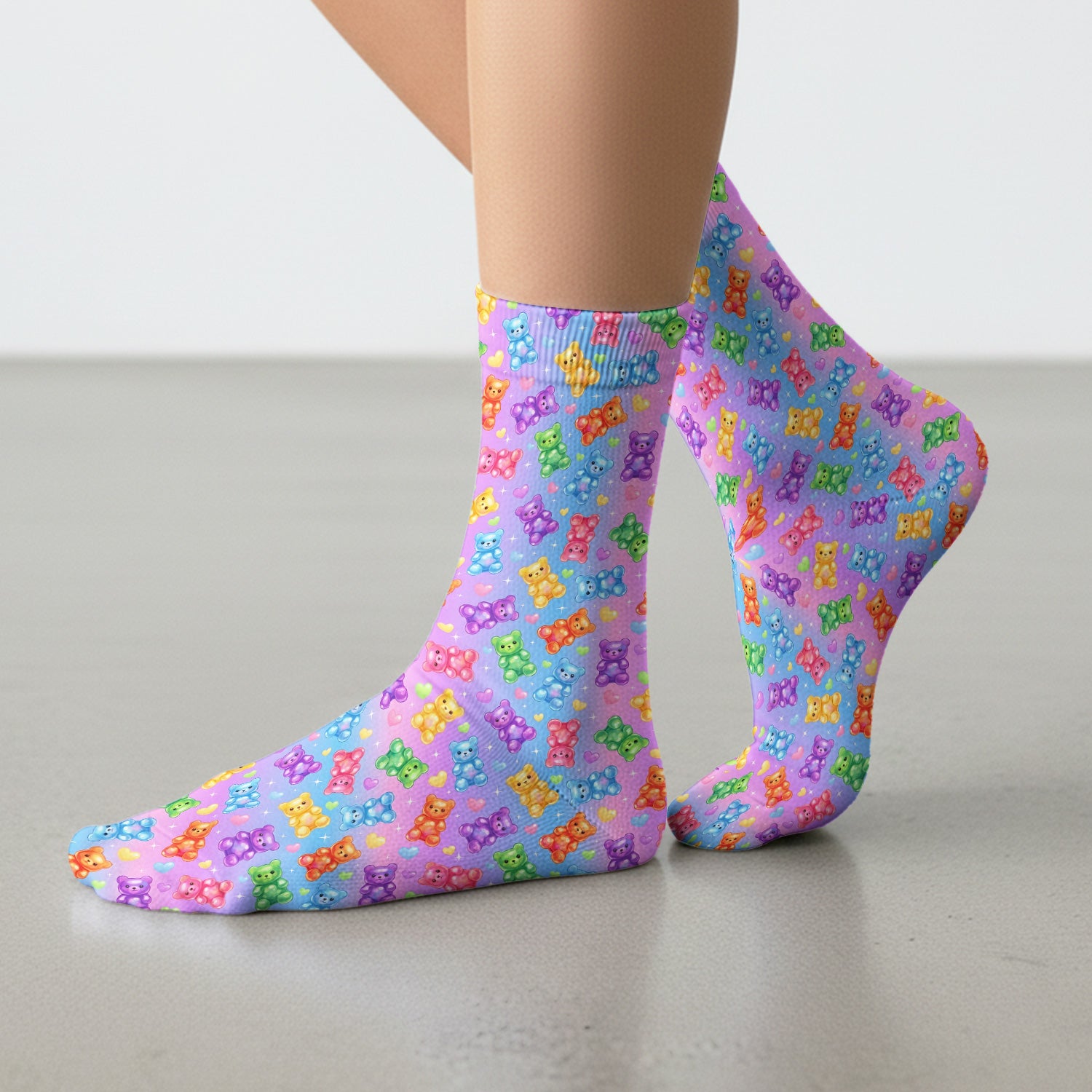 Colorful Gummy Bear Pattern Floral Socks, Adult Socks for Men and Women