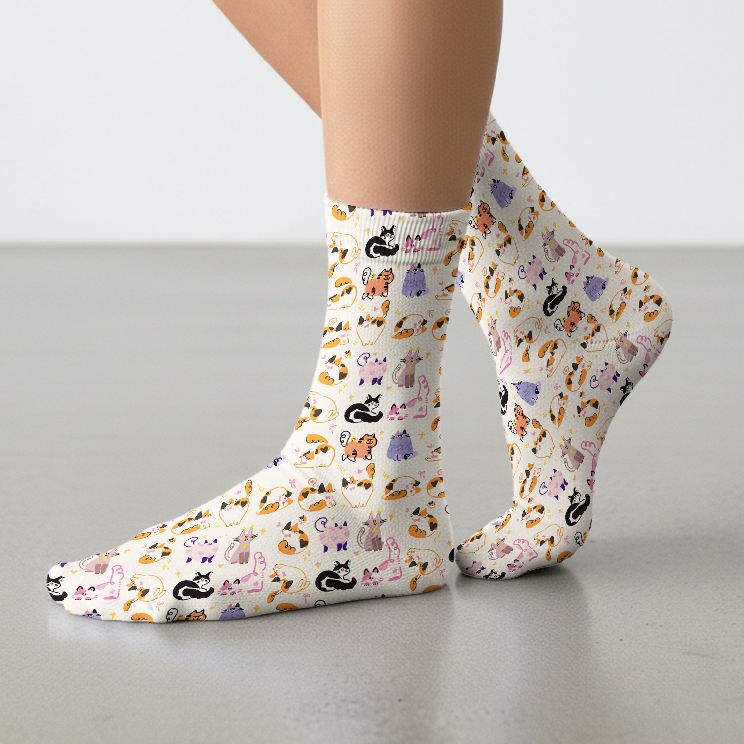 Funny Cat Pattern Scrub Socks, Cute Cats Nursing Uniform For Women