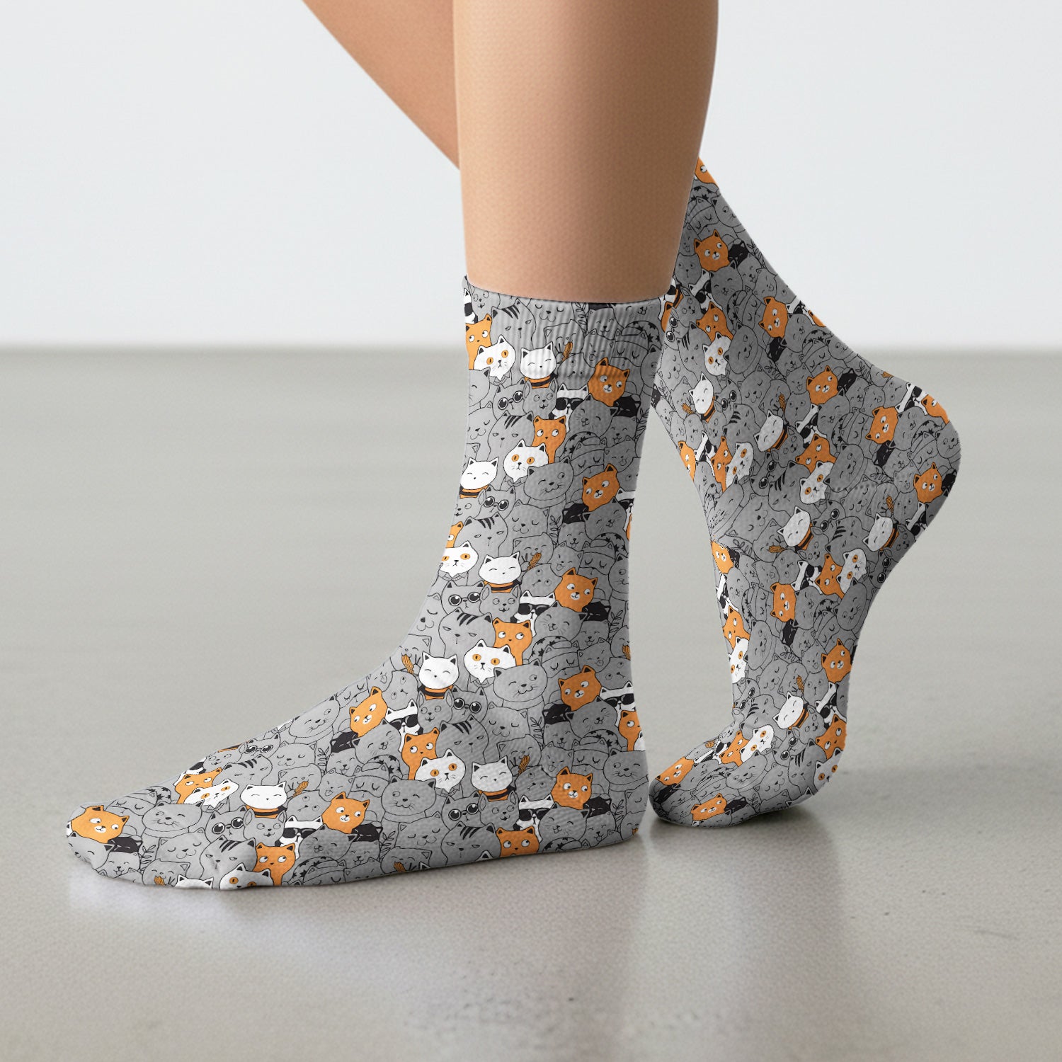 Funny Cats Cute Expressions Pattern Socks, Adult Socks for Men and Women