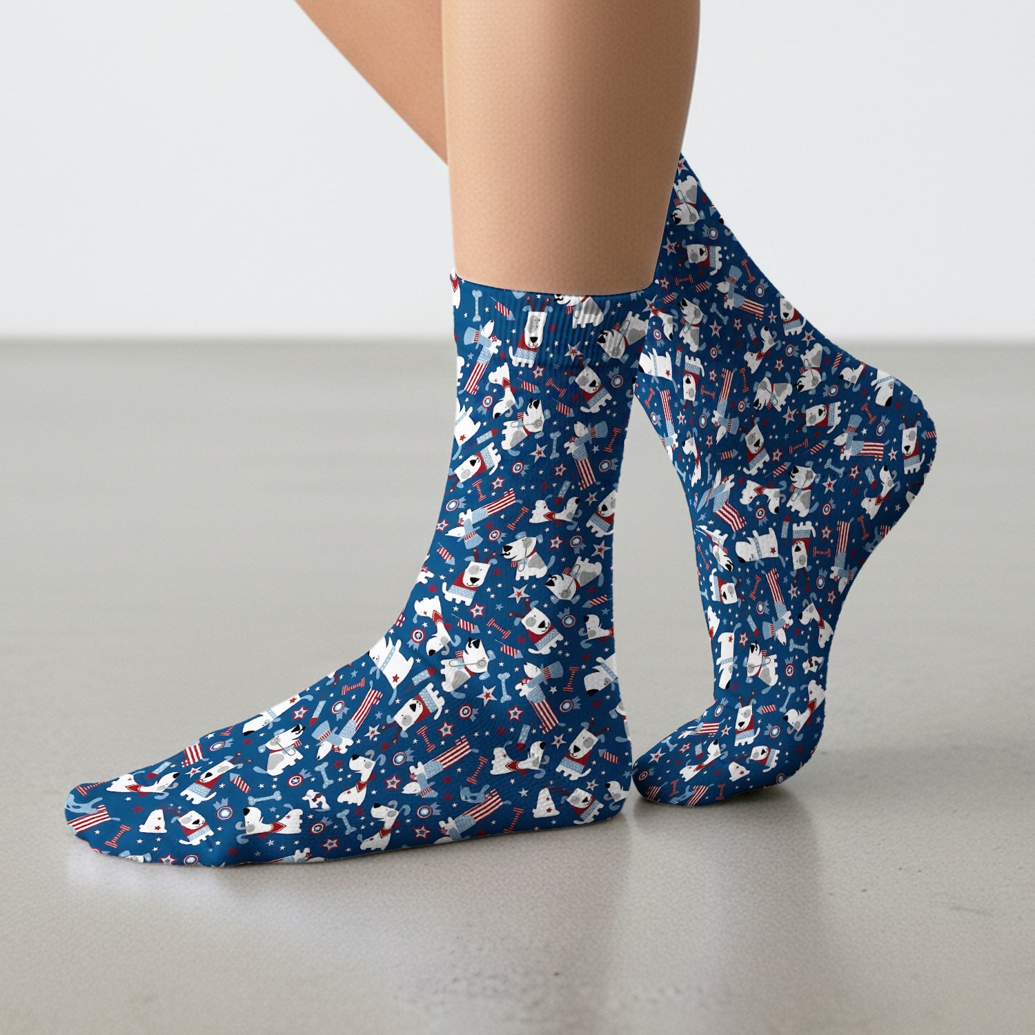 Patriotic Nurse Dog Stars Pattern Socks, Adult Socks for Men and Women