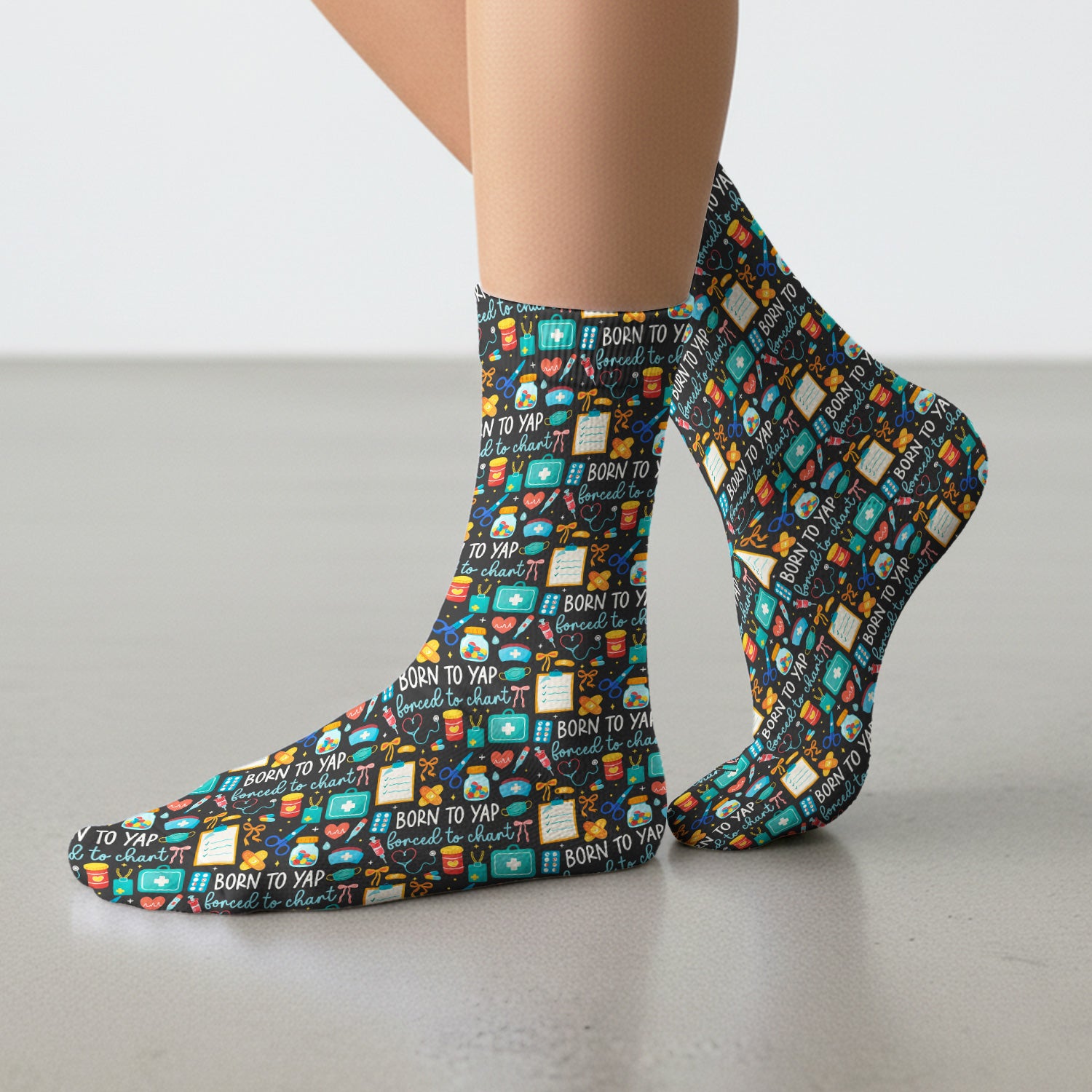 Born To Yap Medical Tools Pattern Socks, Breathable Fabrics Medical Uniform