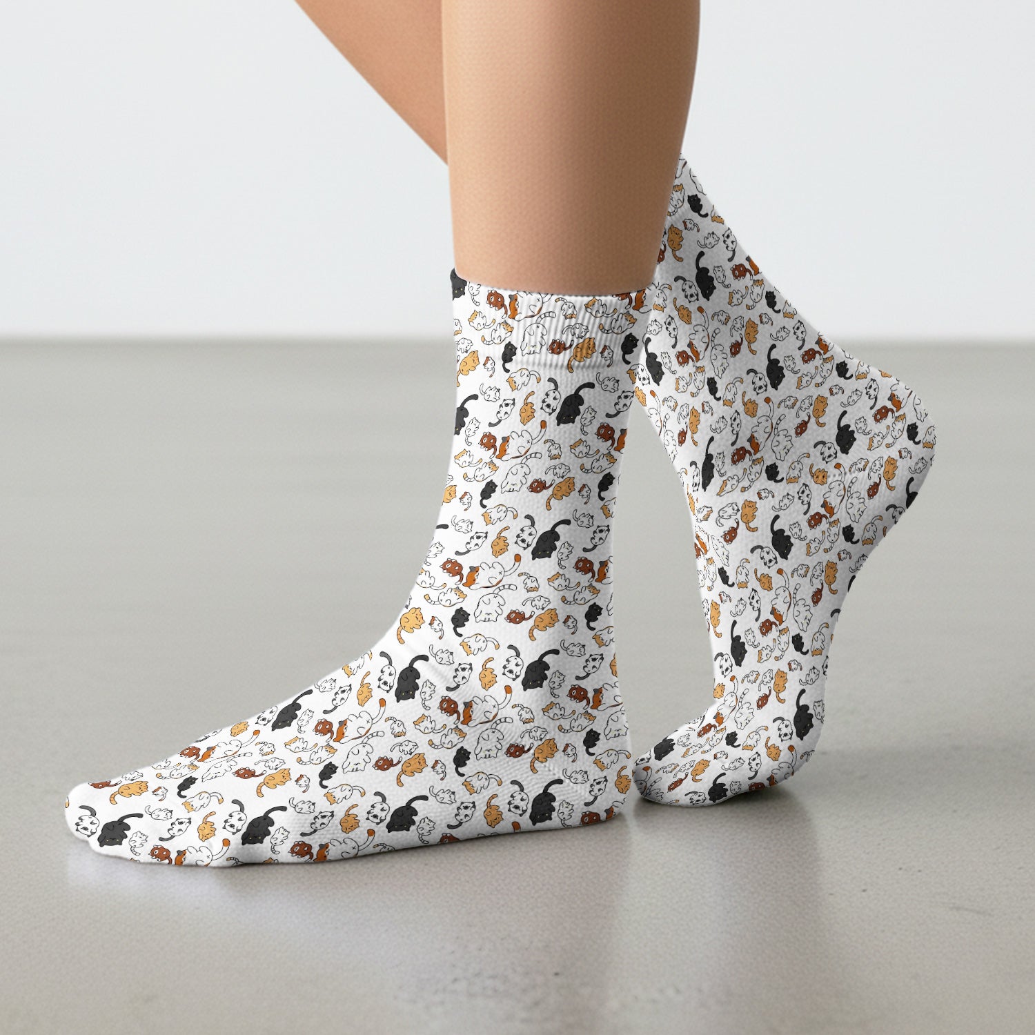 Funny Cat Scrub Socks, Cute Cat Pattern Nurse Sock For Women, Breathable Fabrics Nursing Uniform
