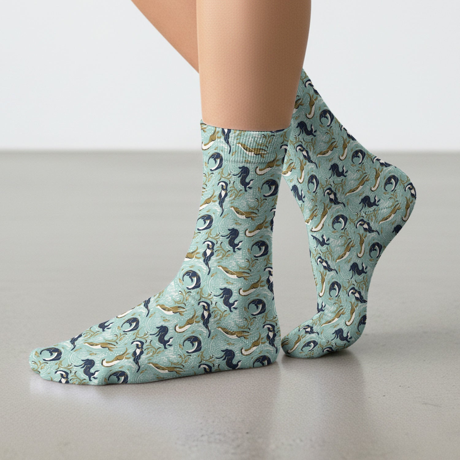 Sea Otter Ocean Wave Coastal Pattern Socks, Adult Socks for Men and Women