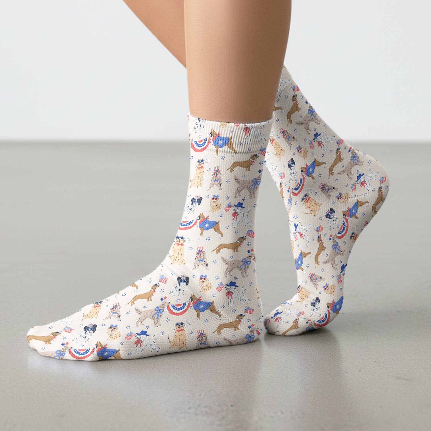 Patriotic Dog Parade Pattern Socks, Adult Socks for Men and Women
