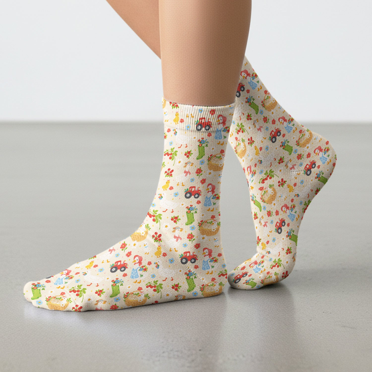 Farm Duck Chicken Tractor Flower Basket Socks, Breathable Fabrics Medical Uniform