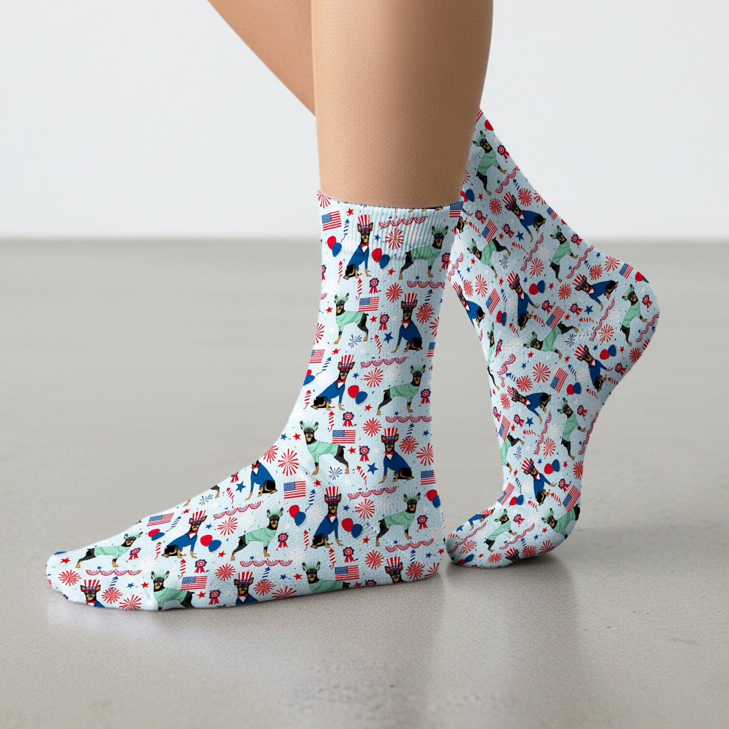 Patriotic Doberman Liberty Fireworks Pattern Socks, Adult Socks for Men and Women