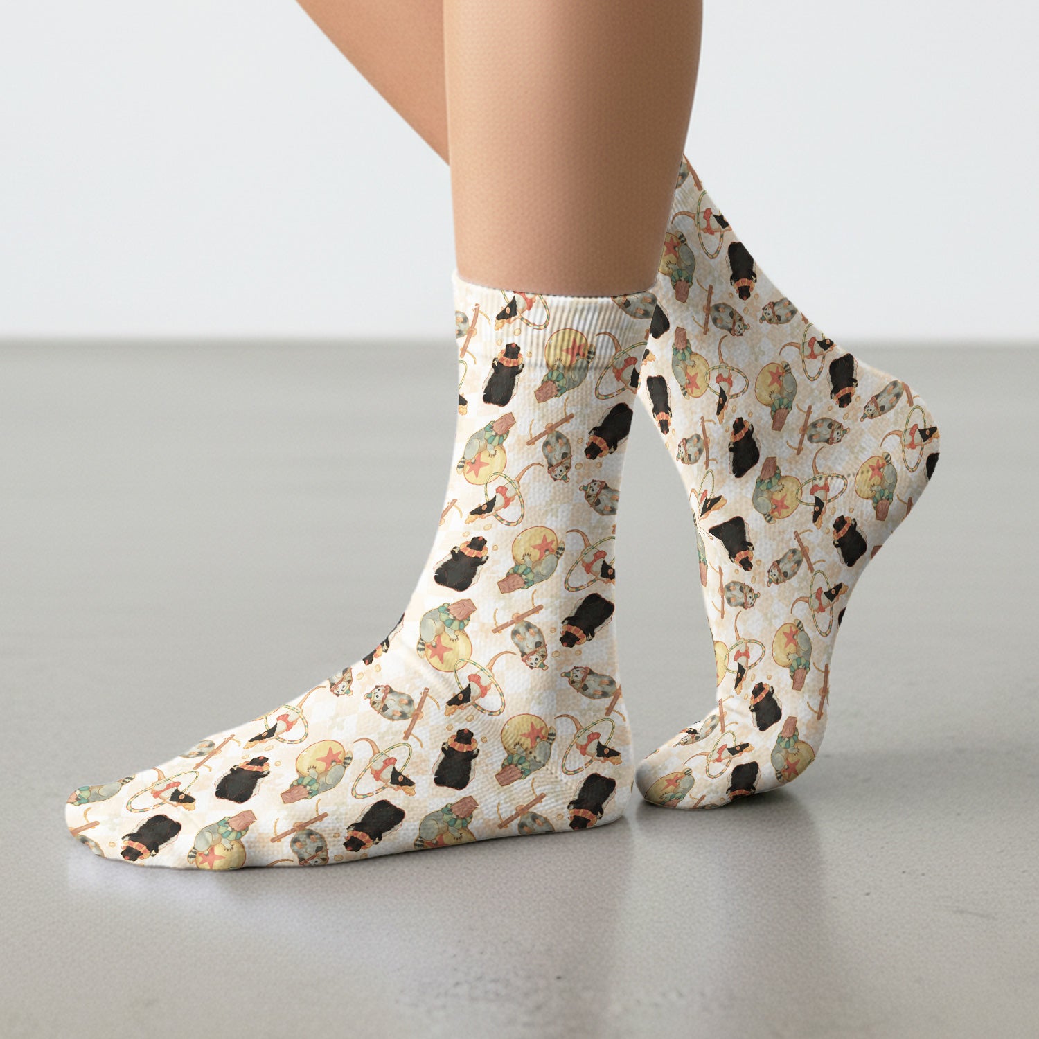 Cute Circus Animal Mouse Acrobat Pattern Socks, Adult Socks for Men and Women