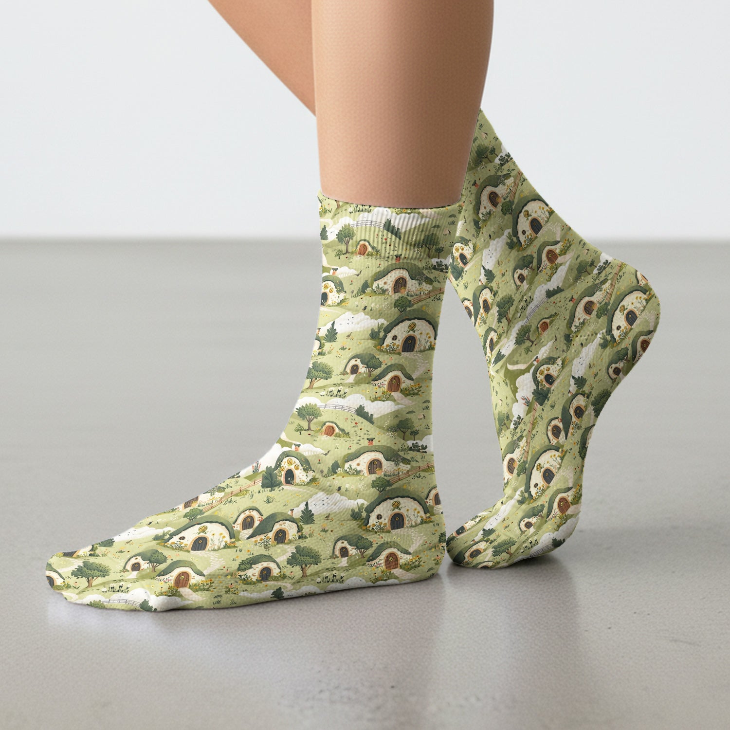 Cozy Hobbit Village Landscape Pattern Socks, Adult Socks for Men and Women