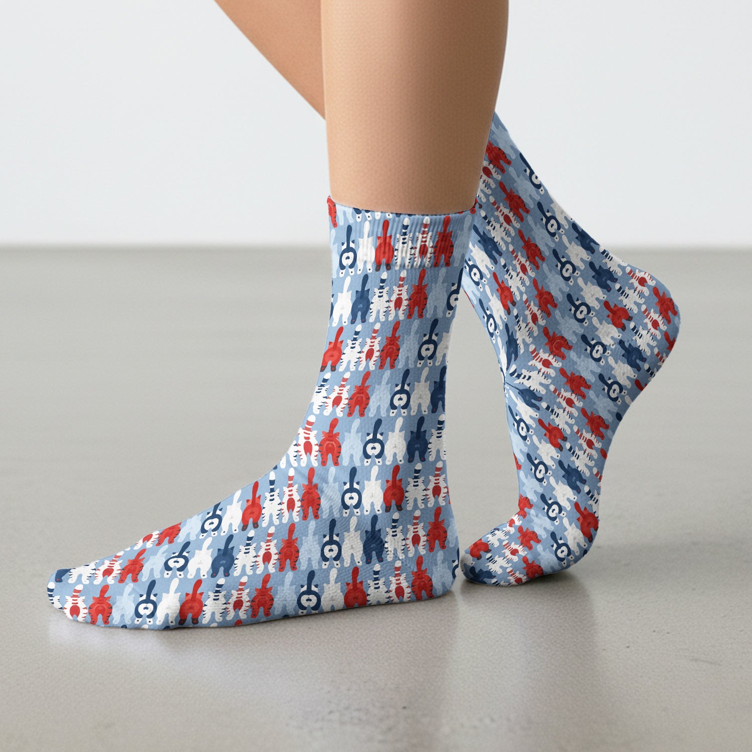 Colorful Patriotic Cat Tail Pattern Socks, Adult Socks for Men and Women