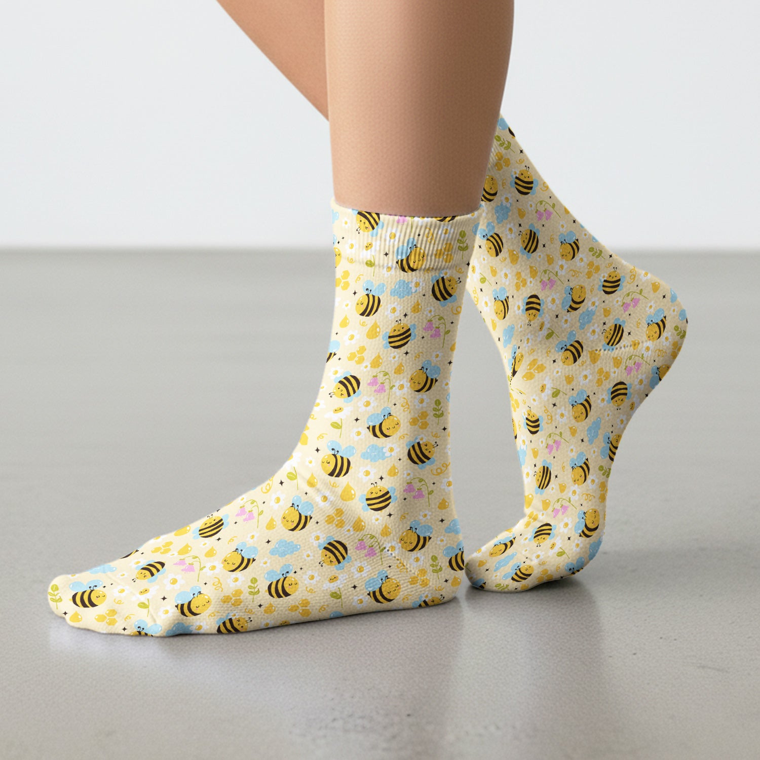 Honey Bee Flower Cloud Pattern Socks, Adult Socks for Men and Women
