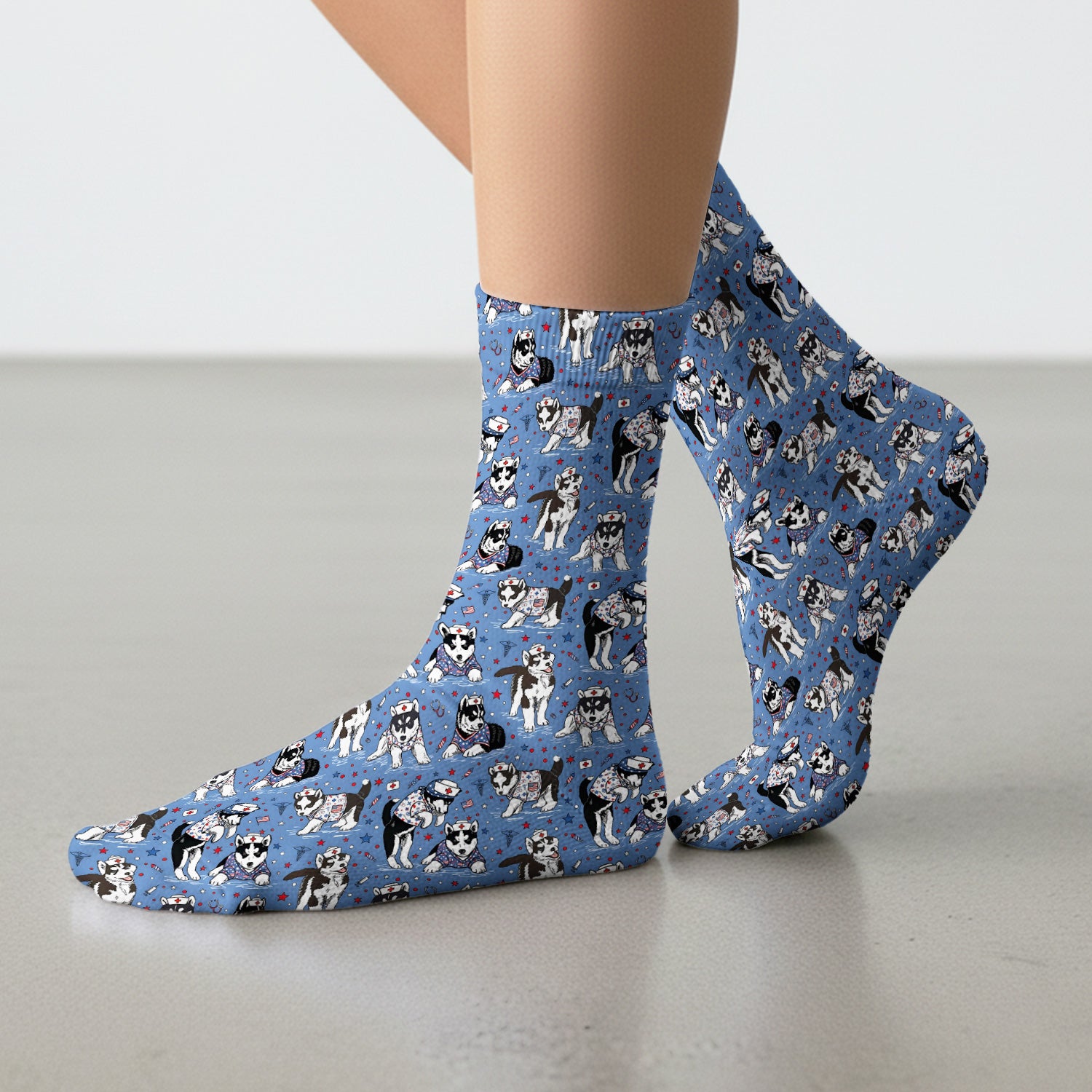 Cute Nurse Husky Dog Medical Pattern Socks, Adult Socks for Men and Women
