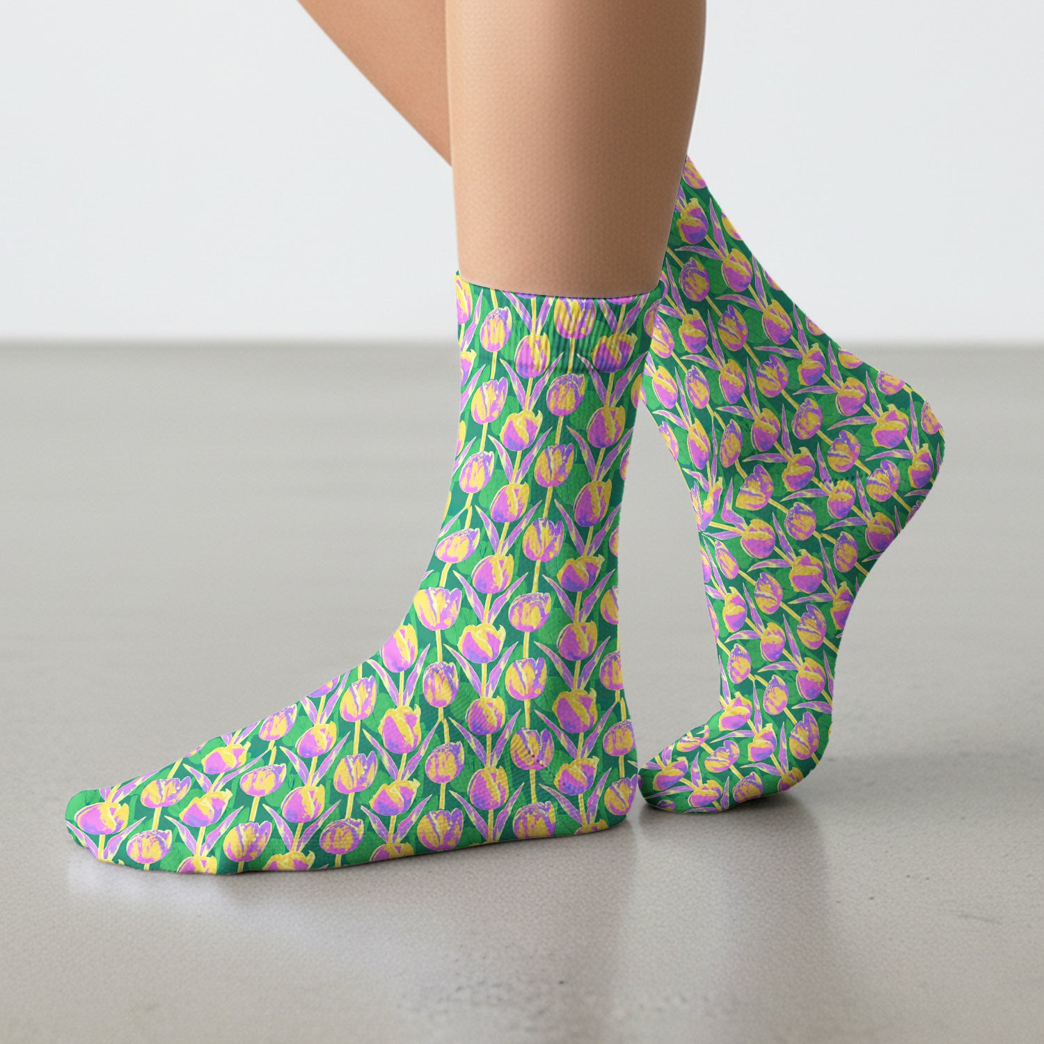 Colorful Tulip Floral Pattern Socks, Socks for Nurse Doctor