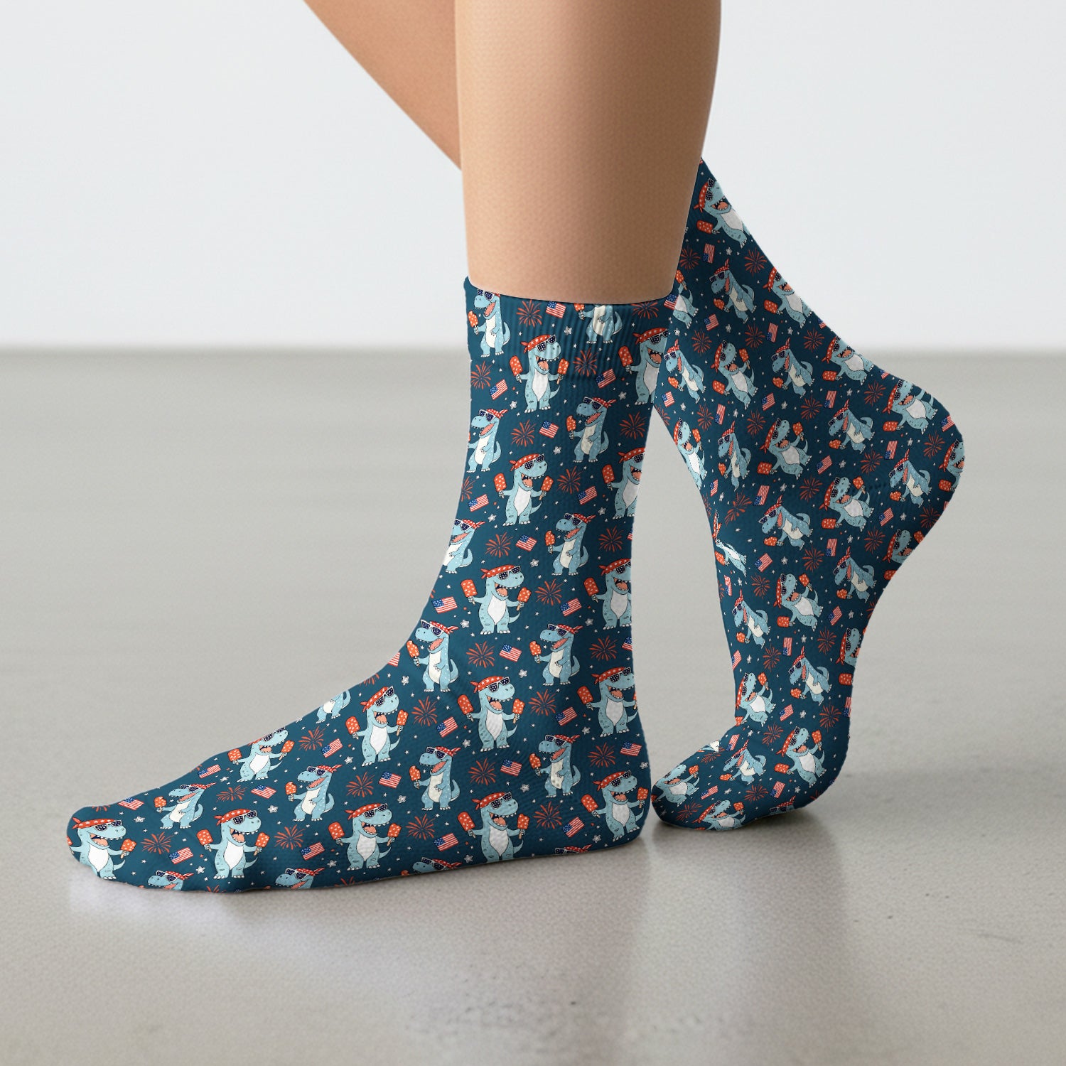 Dinosaur With Flag American Pattern Socks, Adult Socks for Men and Women