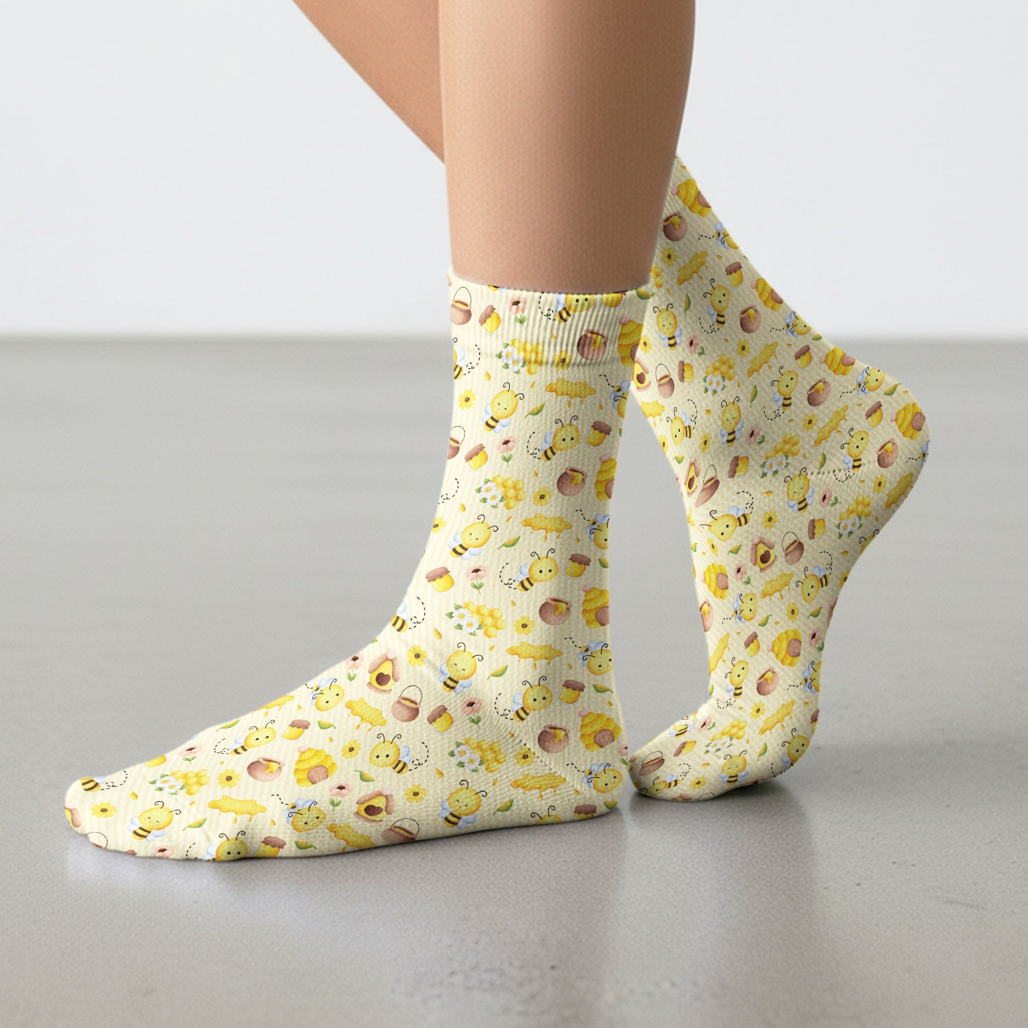 Cute Bee Honey Flower Stripe Pattern Socks, Socks for Nurse Doctor