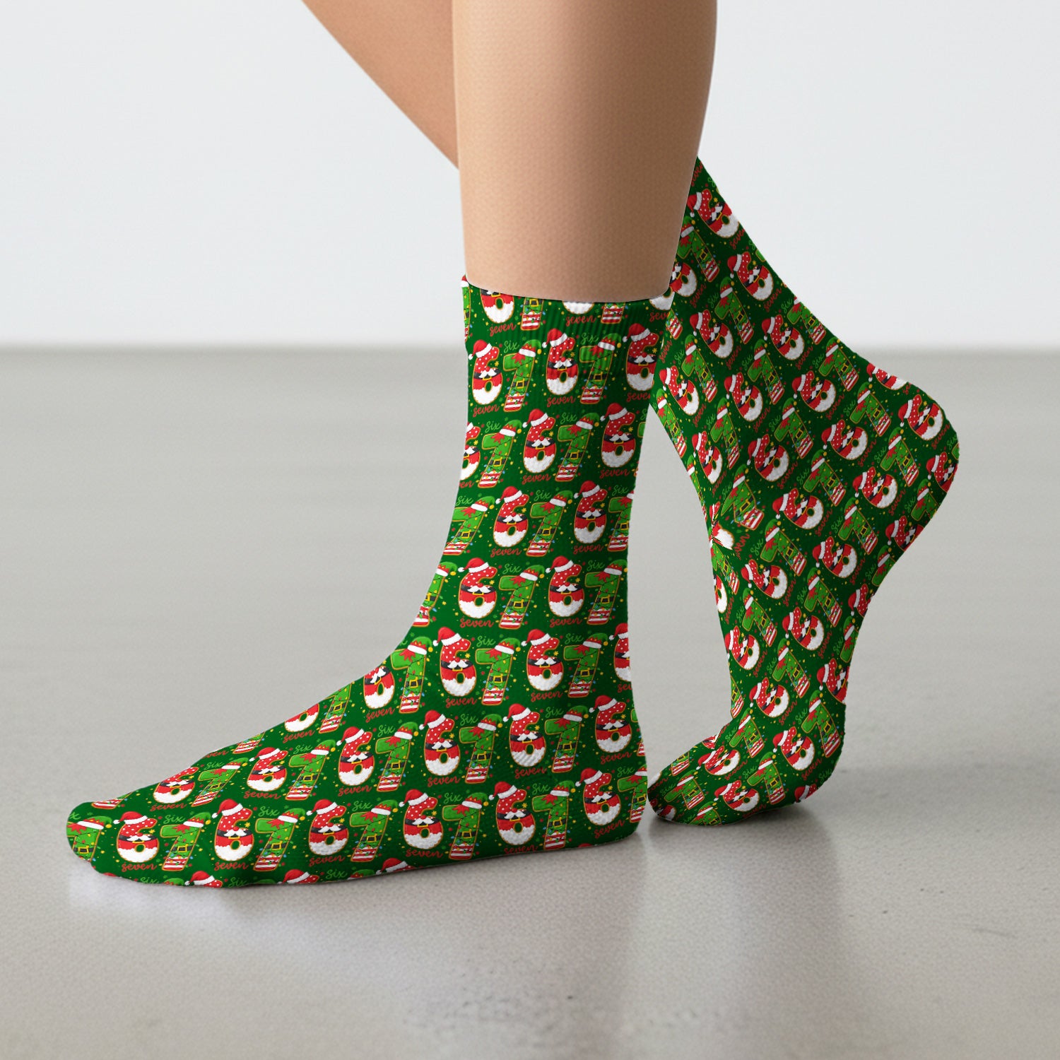 Christmas 67 Pattern Scrub Socks, Festive Holiday Medical Uniform Sock For Nursing