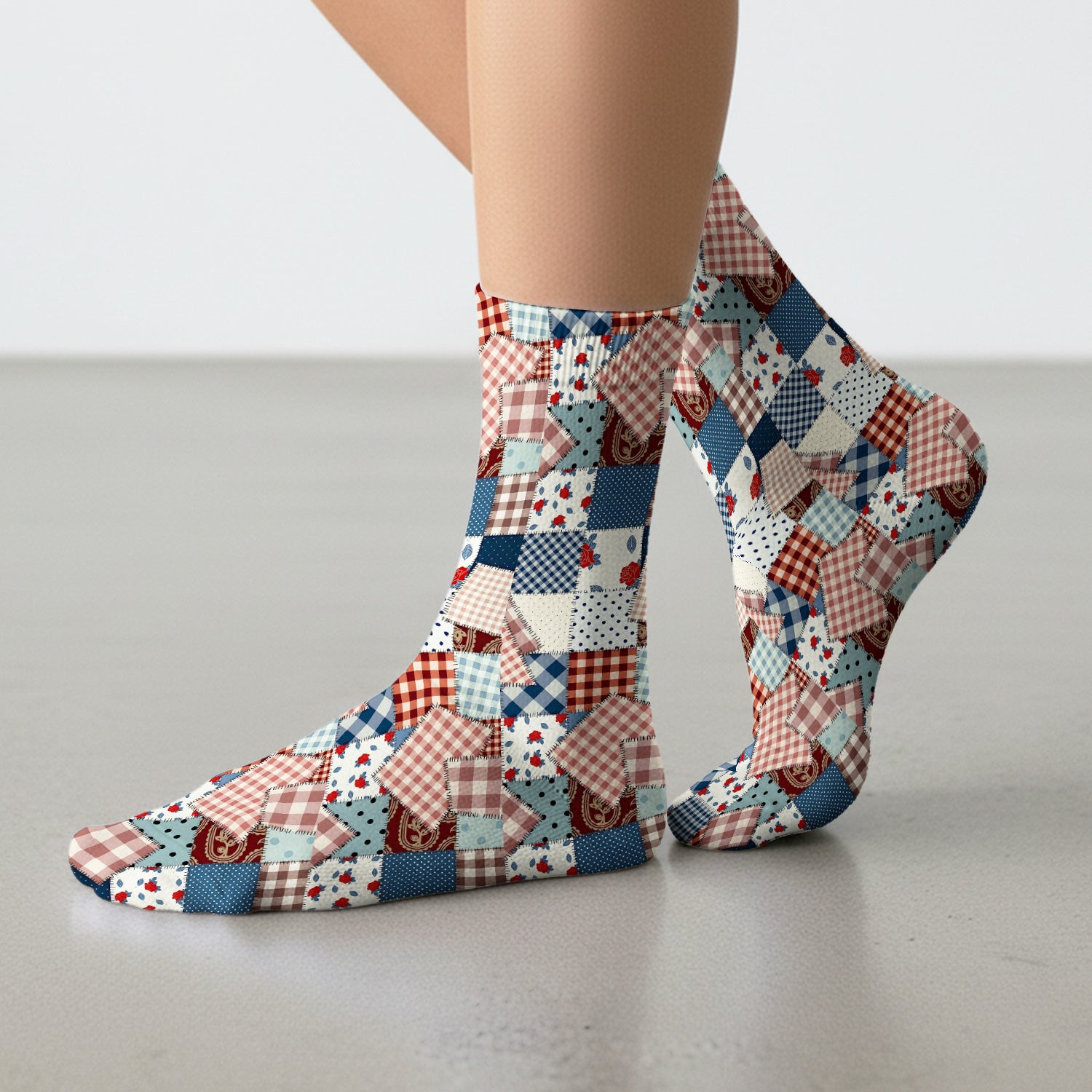 Retro Patchwork Plaid Quilt Pattern Socks, Socks for Nurse Doctor