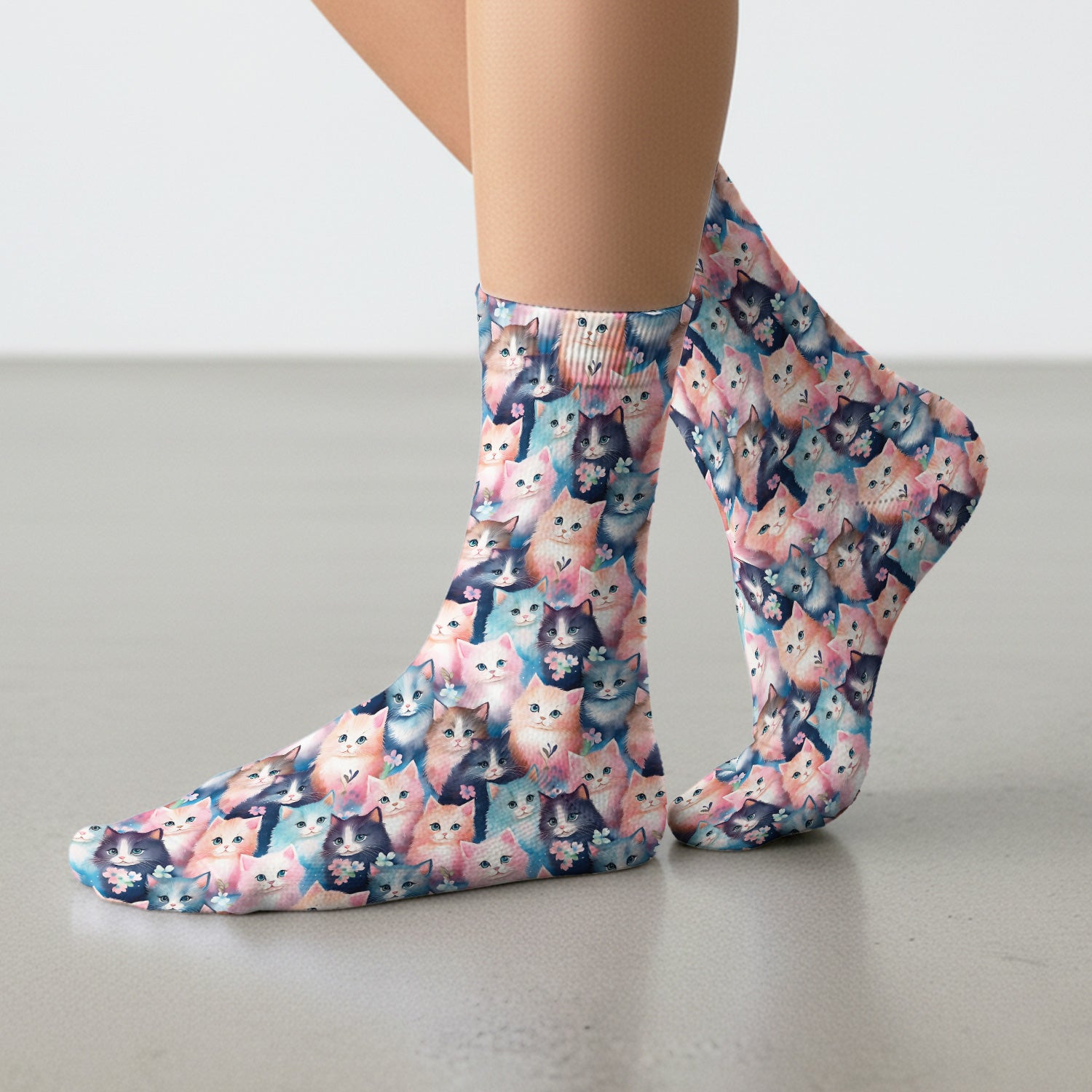 Pastel Kitten Nurse Socks, Cute Aesthetic Cat Medical Socks for Women