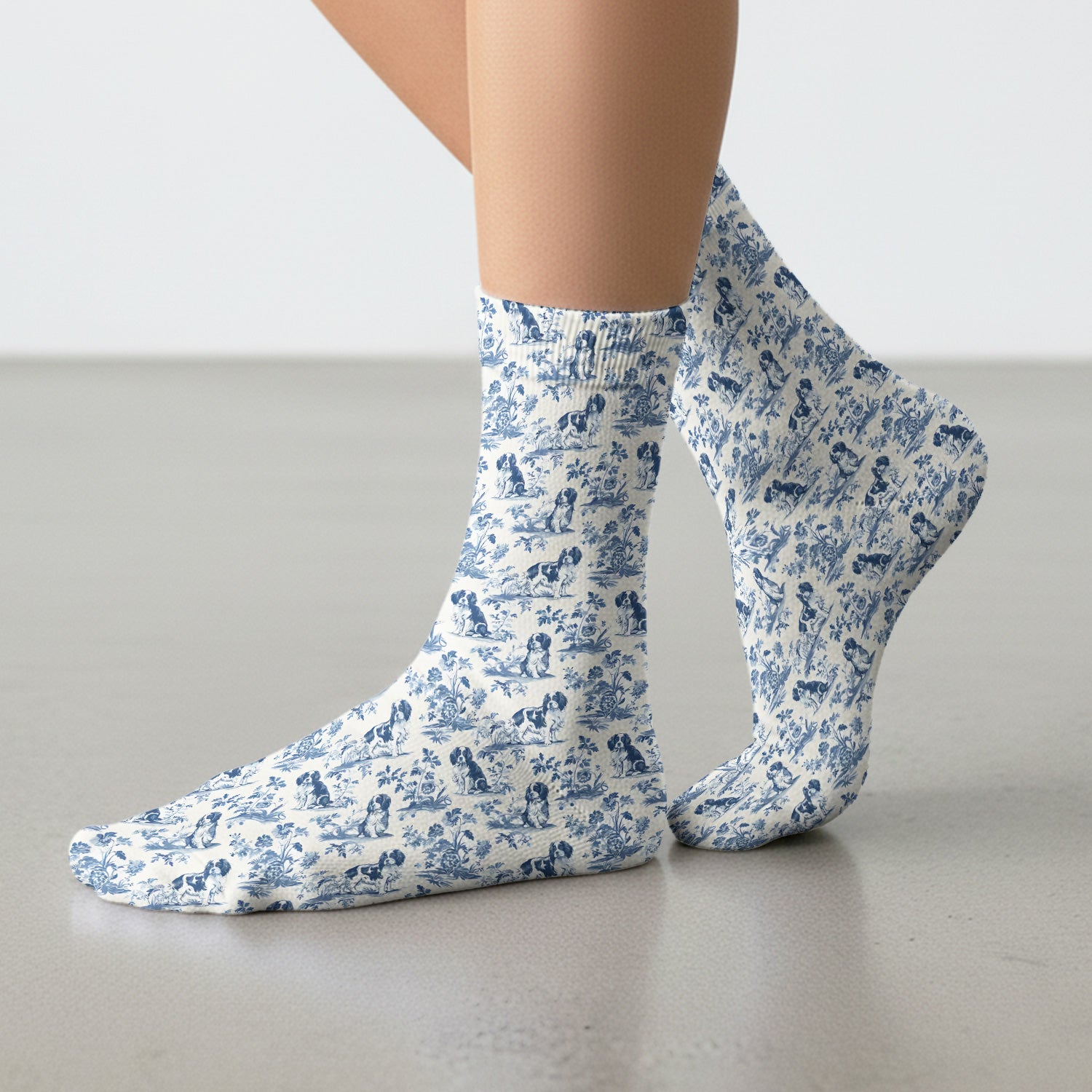 Dog Pattern Toile De Jouy Scrub Socks, Vintage Dog Print Nurse Scrub Sock, Cute Vet Tech Uniform