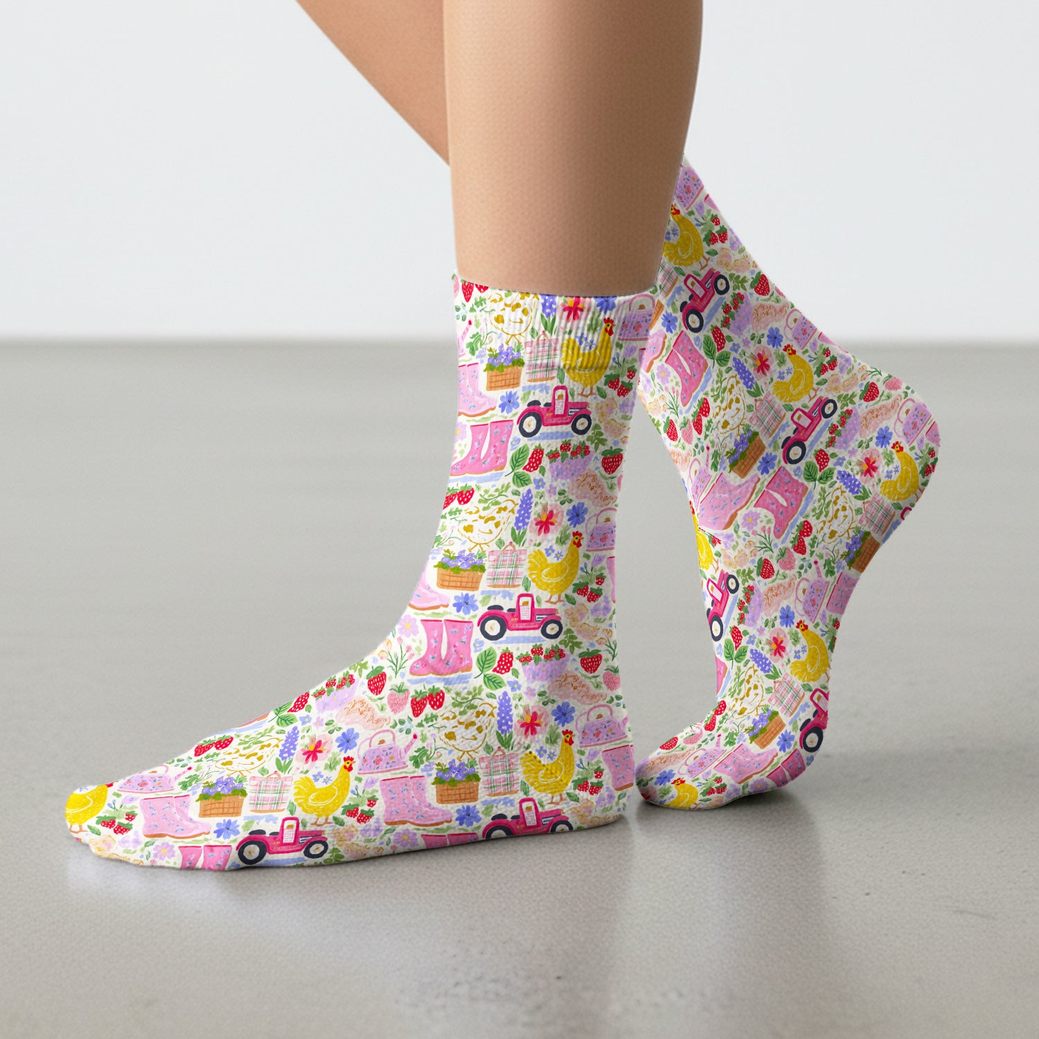 Cute Farm Garden Chicken Pattern Socks, Breathable Fabrics Medical Uniform