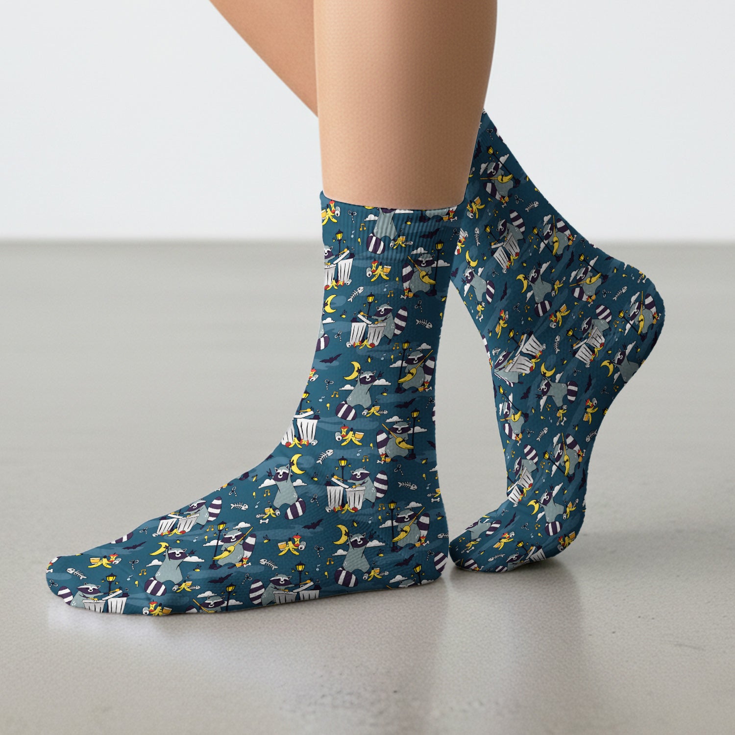 Raccoon Night Trash And Banana Peel Pattern Socks, Adult Socks for Men and Women