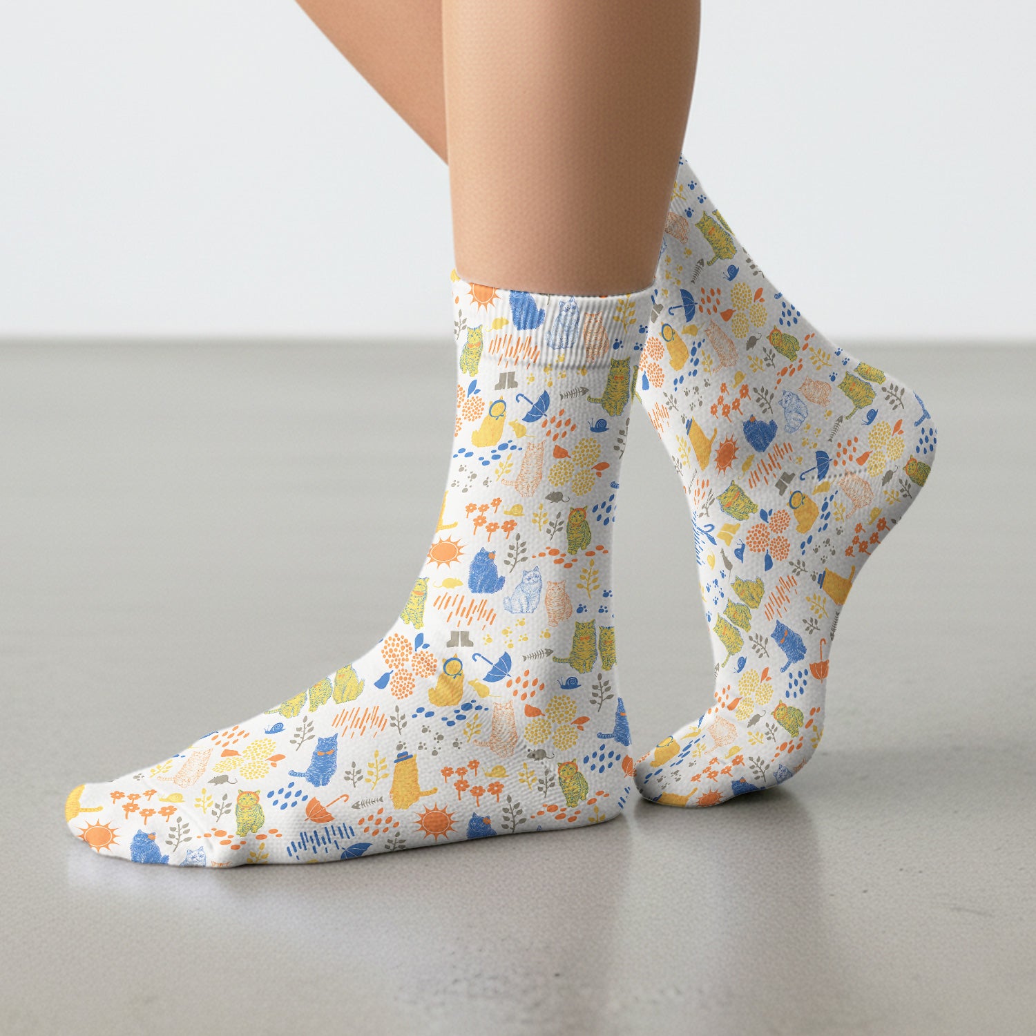 Cozy Rainy Day Cat Lover Nature Nurse Pattern Socks, Adult Socks for Men and Women