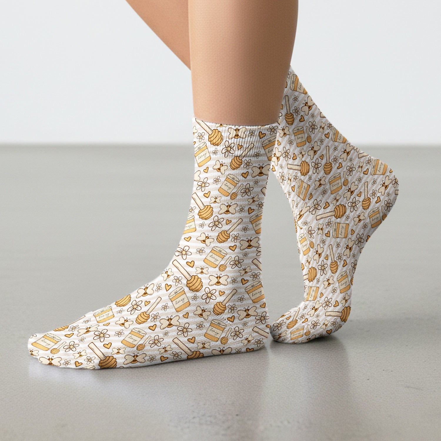 Honey Jar With Daisy Flower Pattern Socks, Adult Socks for Men and Women