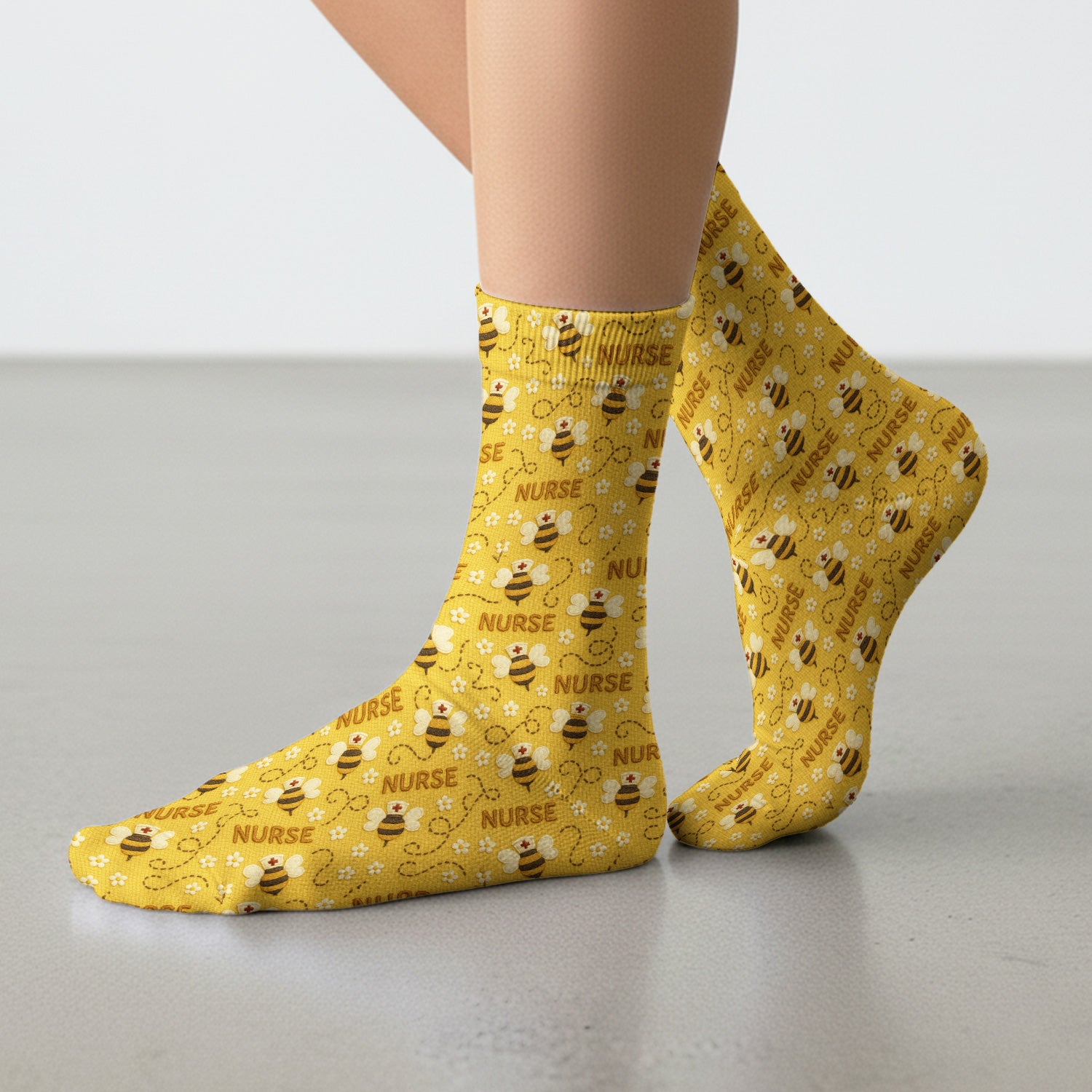 Honey Bee Nurse Scrub Socks – Cute Bumblebee Medical Pattern – Cheerful Uniform for Nurses, Vets and Healthcare Workers