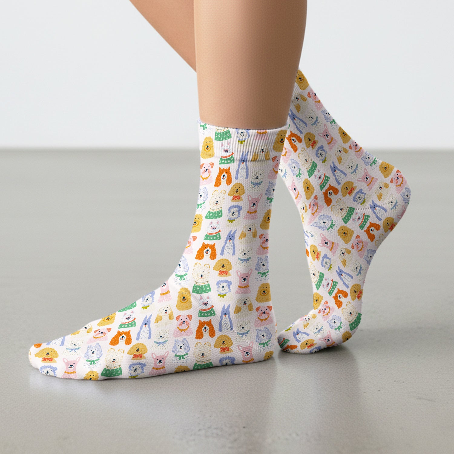 Colorful Dog Faces Cartoon Pattern Socks, Adult Socks for Men and Women