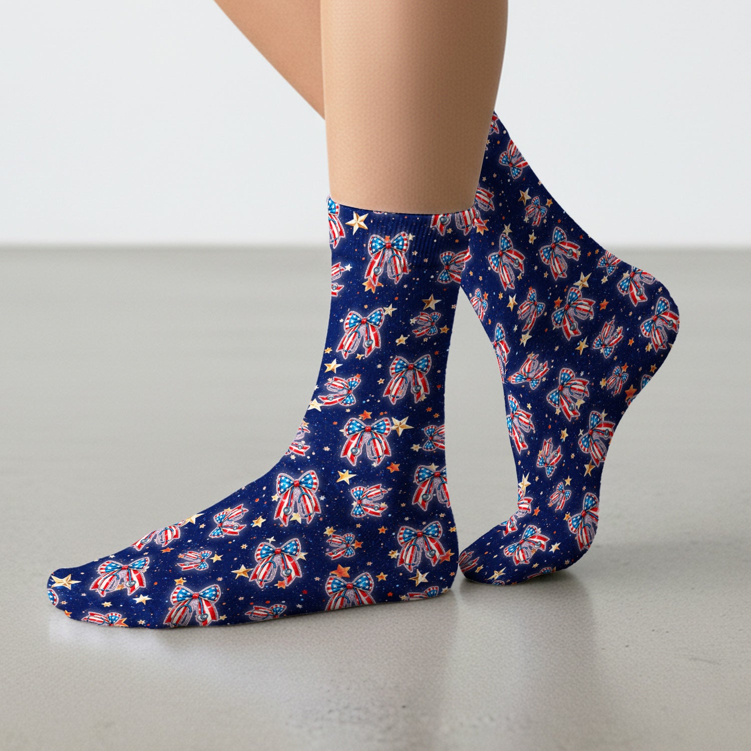Patriotic Bow Star Print Medical Socks, Adult Socks for Men and Women