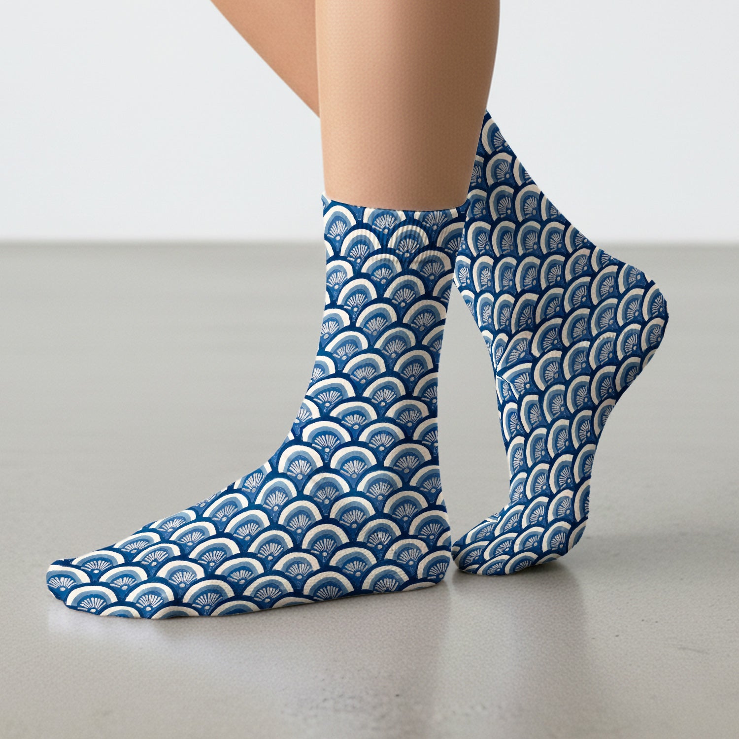 Blue Seashell Pattern Socks, Socks for Nurse Doctor