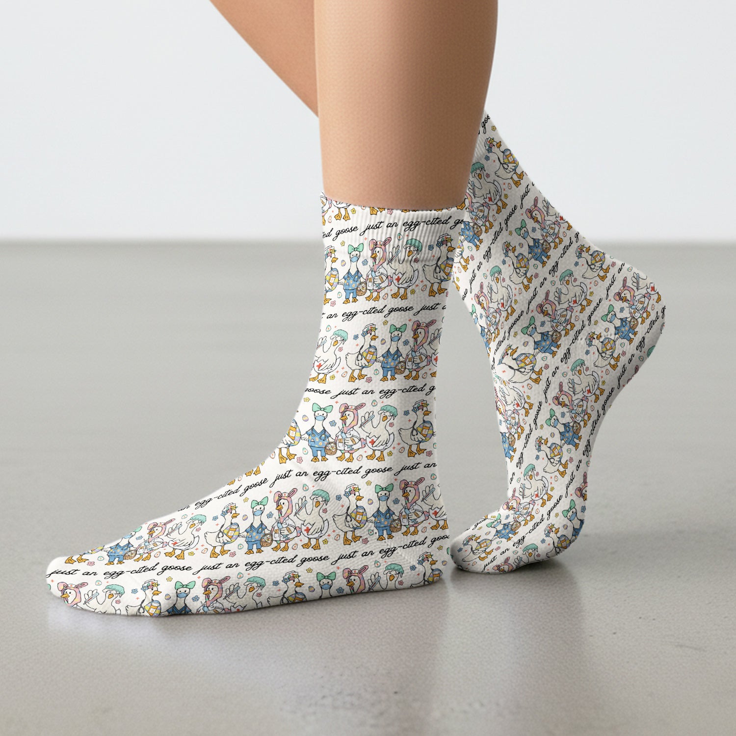 Funny Easter Nurse Goose Pattern Socks, Breathable Fabrics Medical Uniform