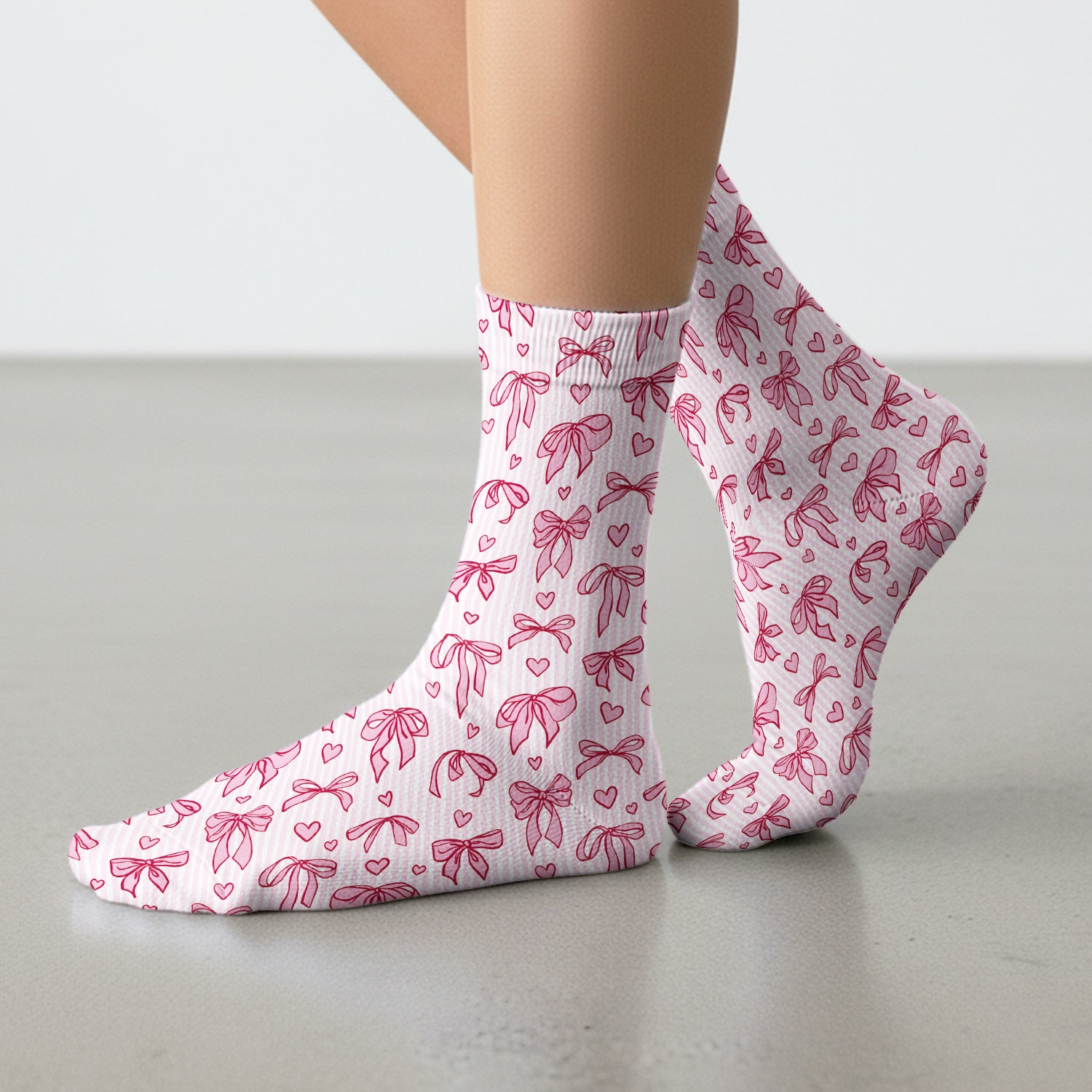 Pink Bow Heart Stripe Pattern Socks, Socks for Nurse Doctor