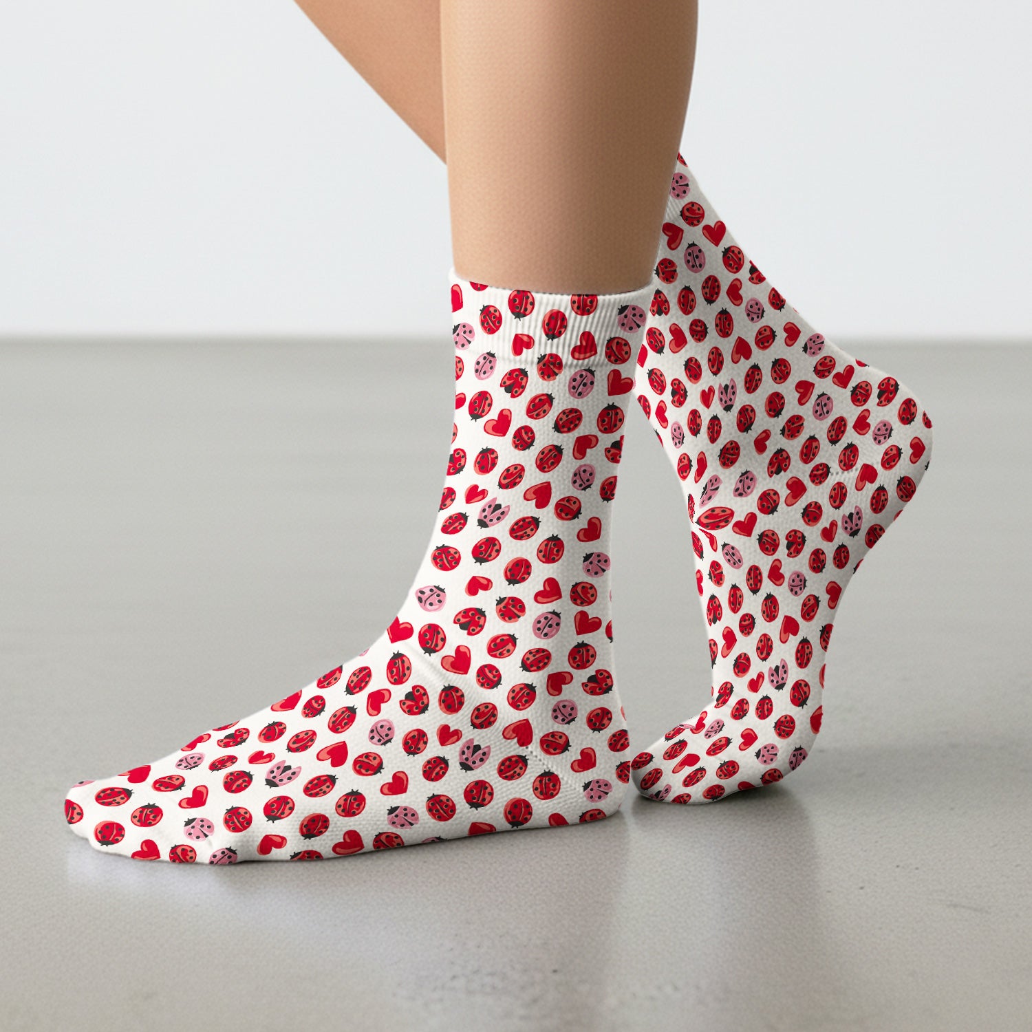 Cute Ladybug and Red Heart All Over Print Medical Socks, Socks for Nurse Doctor
