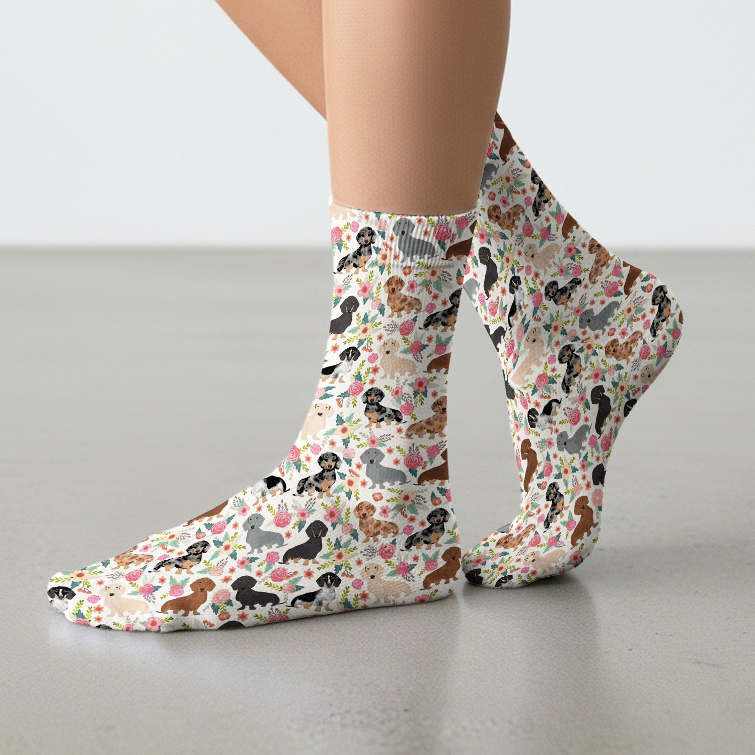 Adorable Dachshund Floral Pattern Socks, Socks for Nurse Doctor